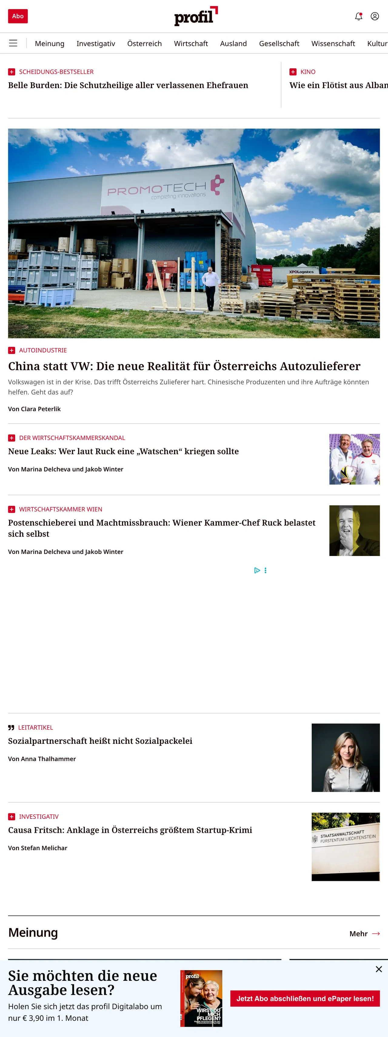Screenshot of the profil front page