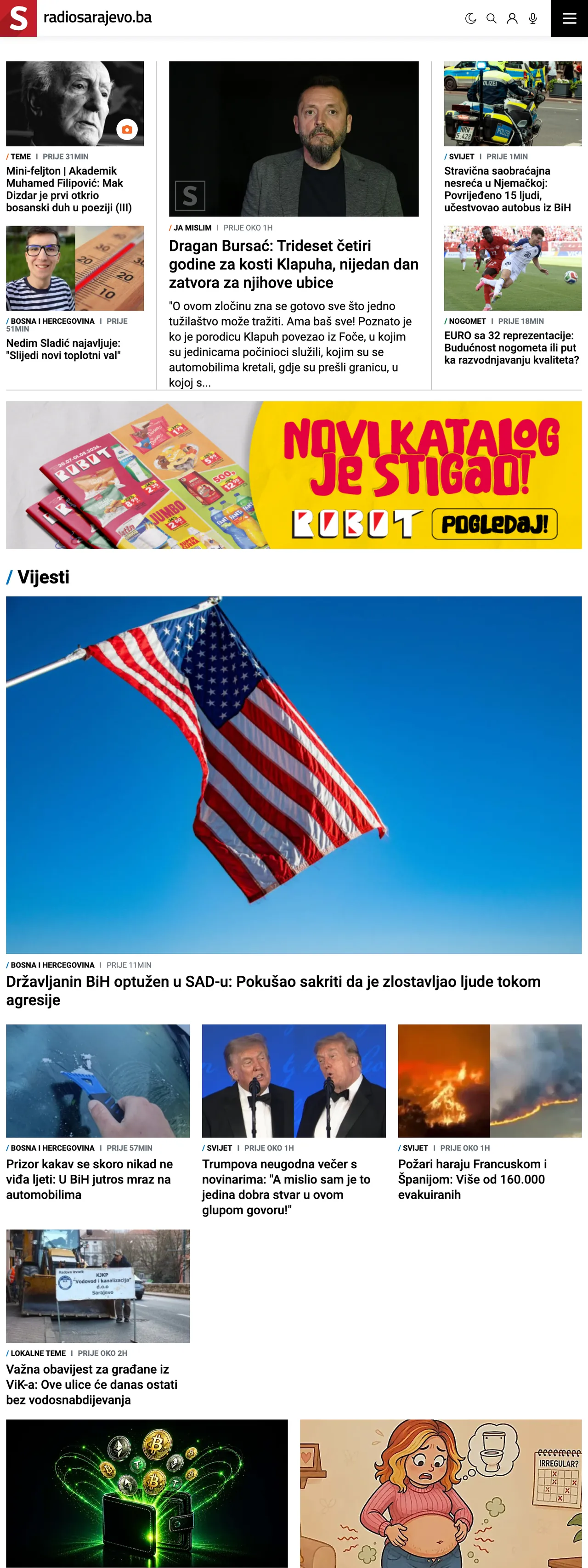 Screenshot of the Radio Sarajevo front page