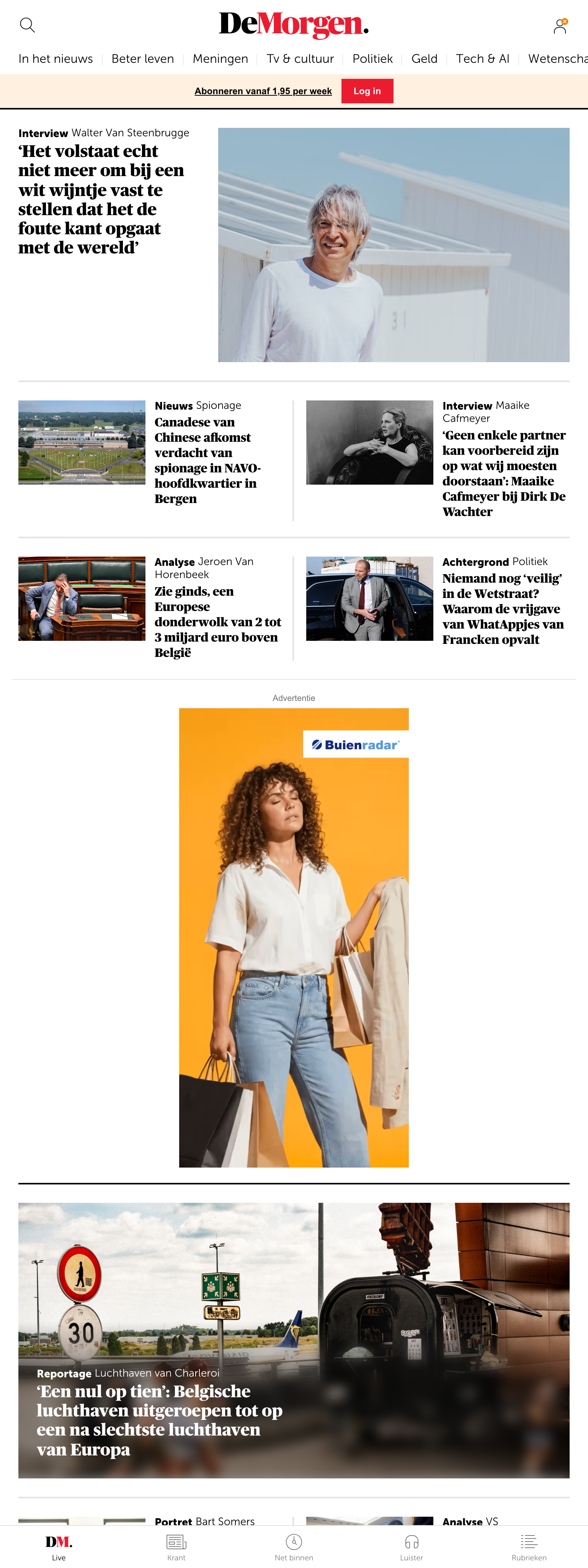 Screenshot of the De Morgen front page