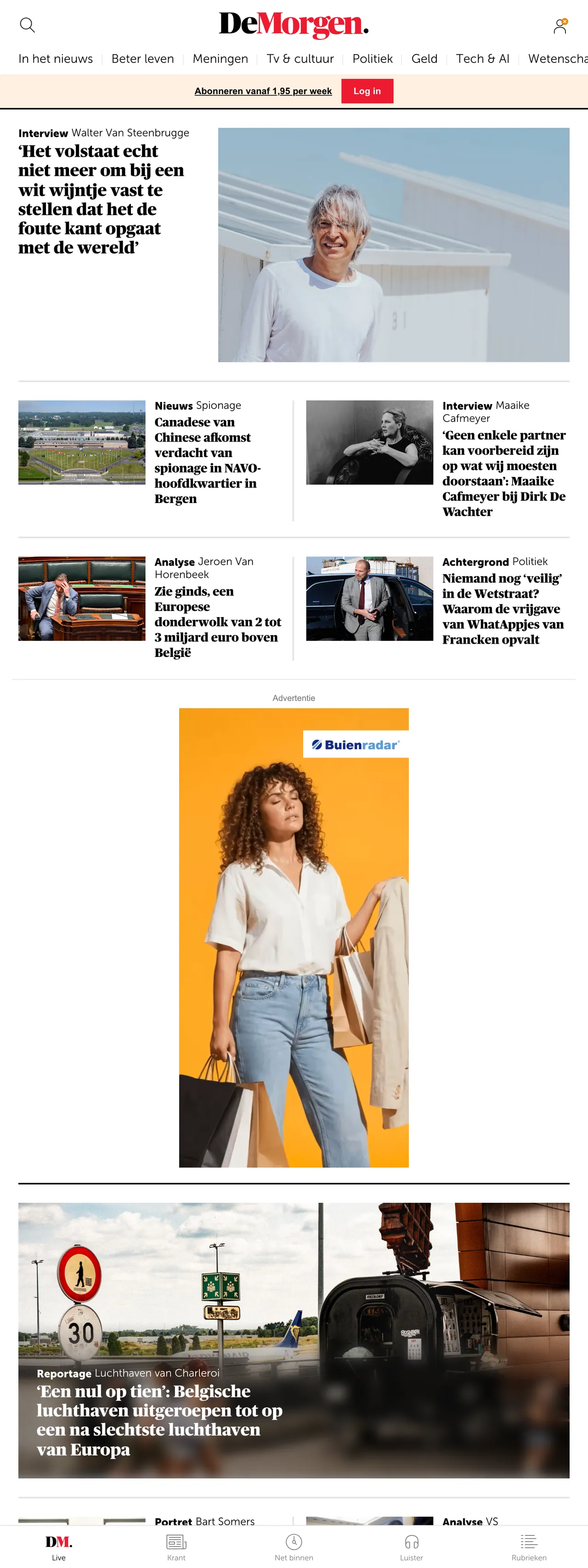 Screenshot of the De Morgen front page