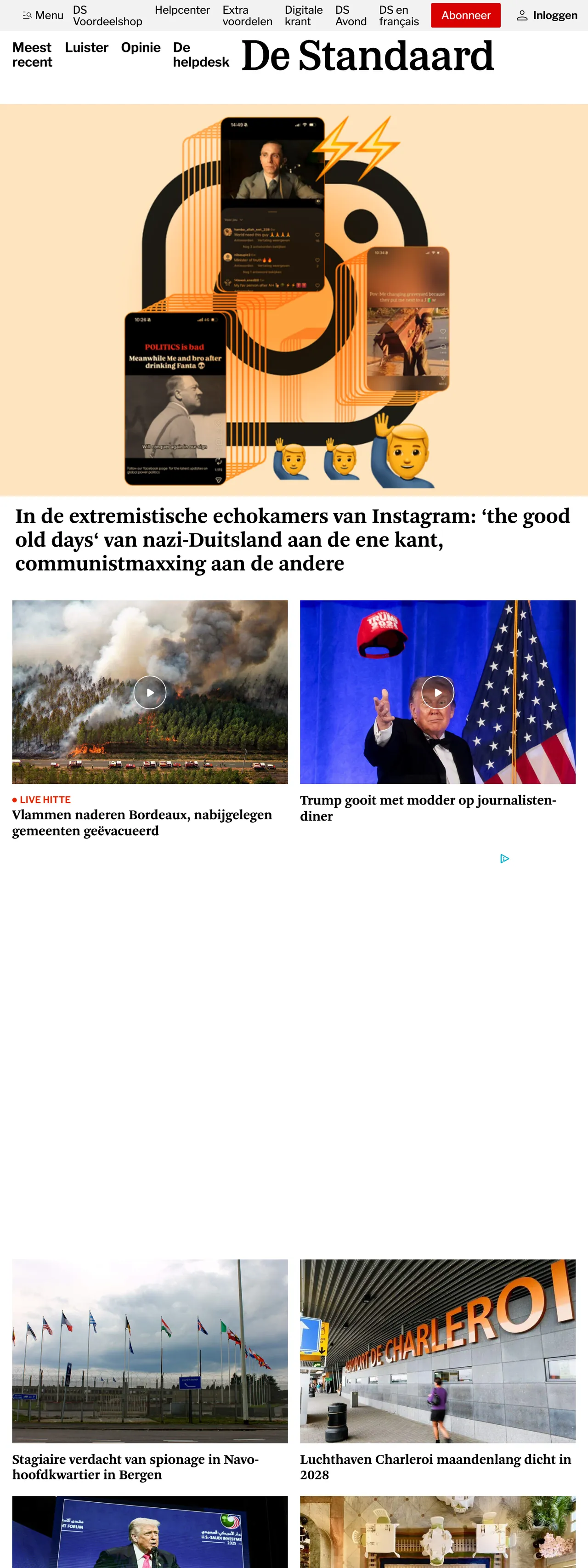 Screenshot of the De Standaard front page