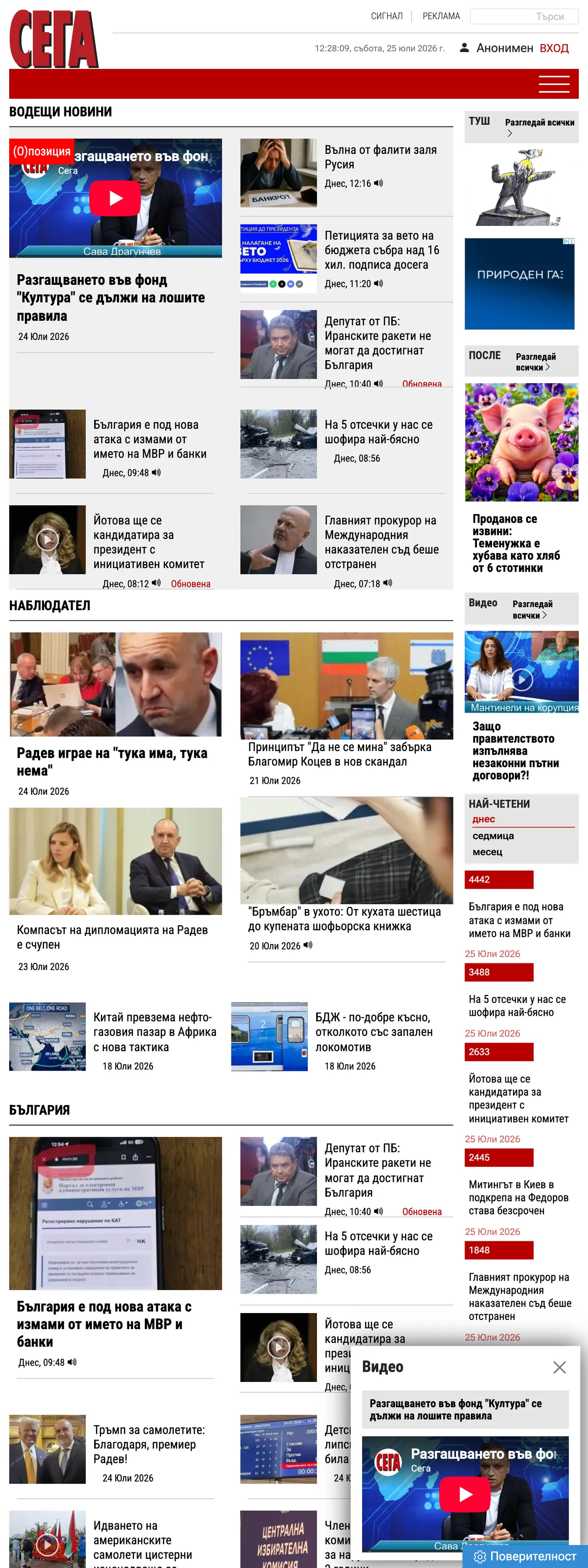 Screenshot of the Sega front page