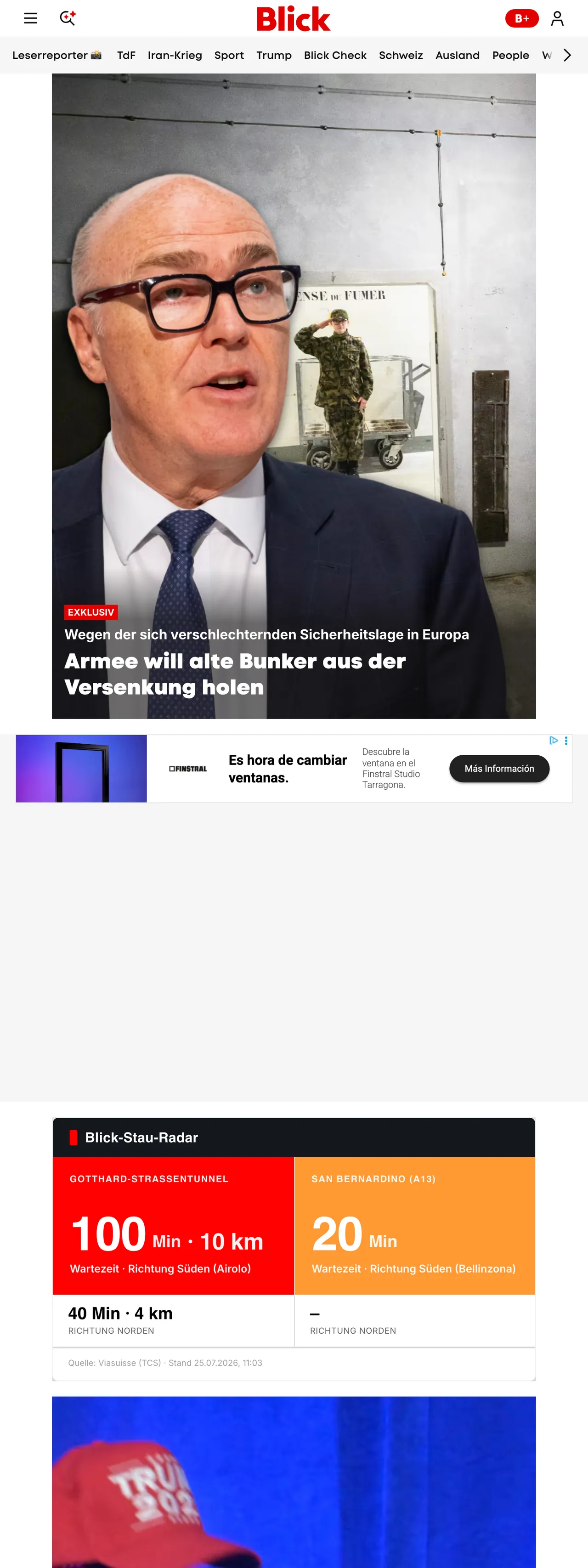 Screenshot of the Blick front page