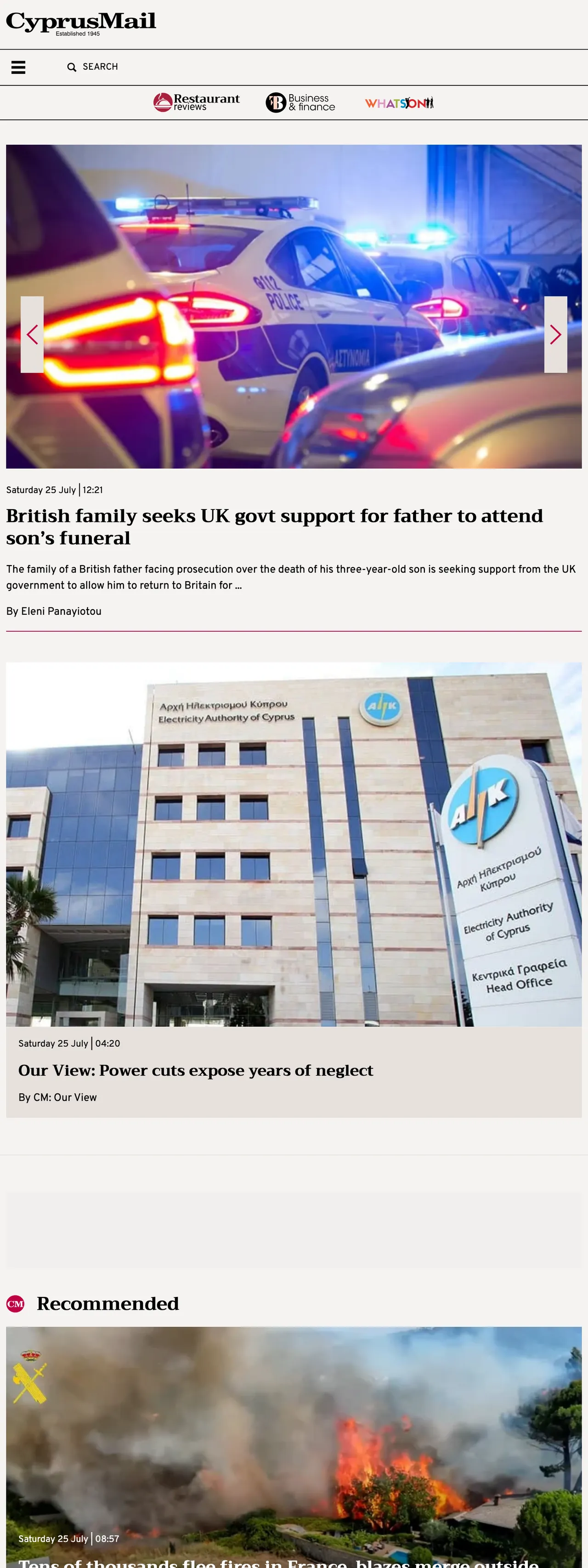 Screenshot of the Cyprus Mail front page