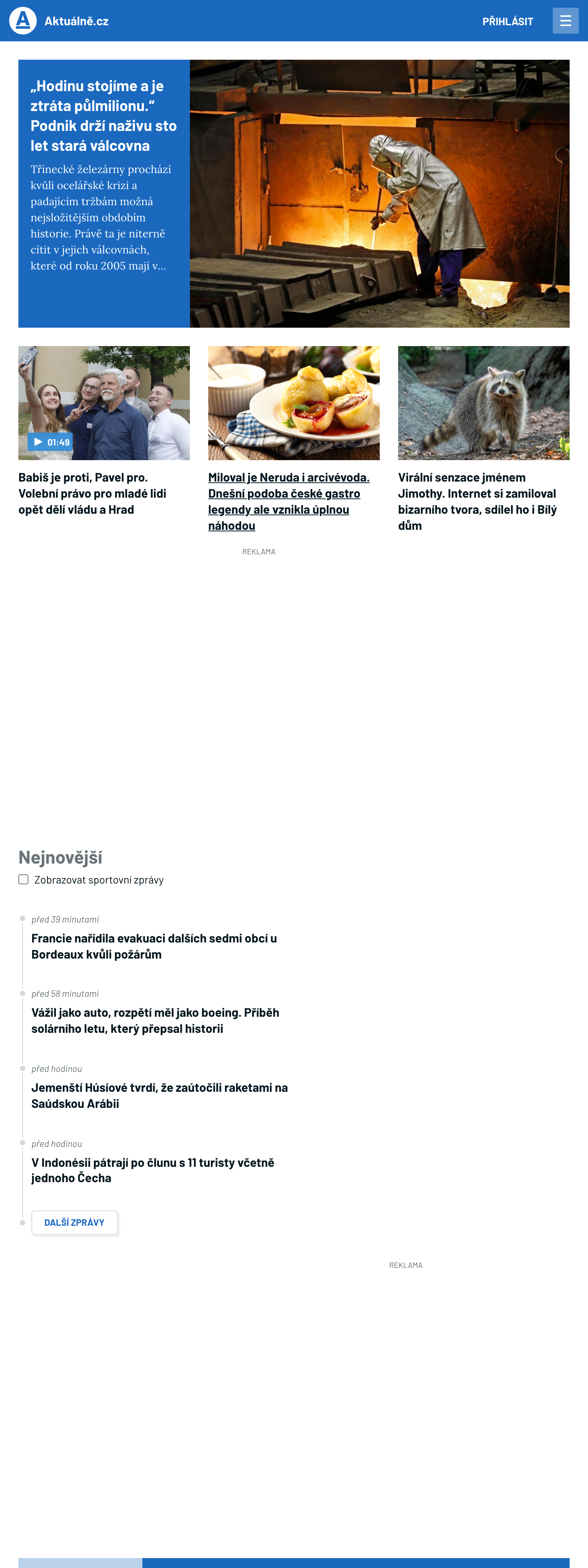 Screenshot of the Aktuálně.cz front page