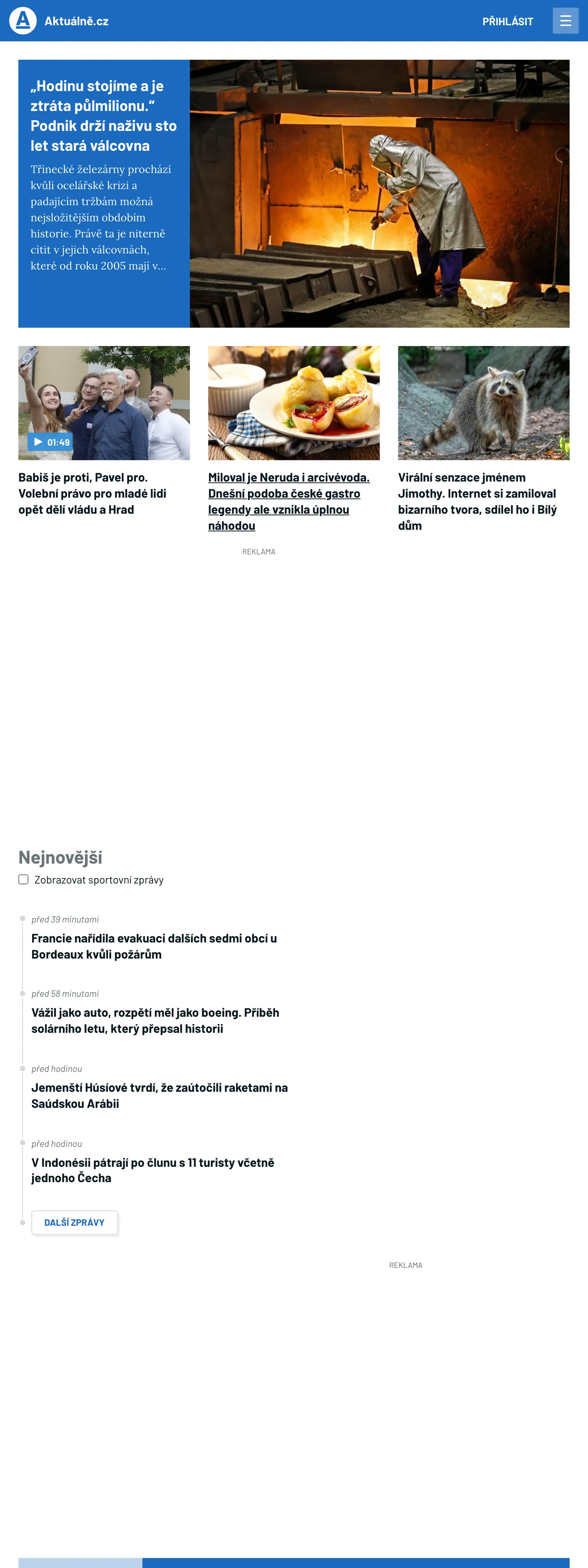Screenshot of the Aktuálně.cz front page