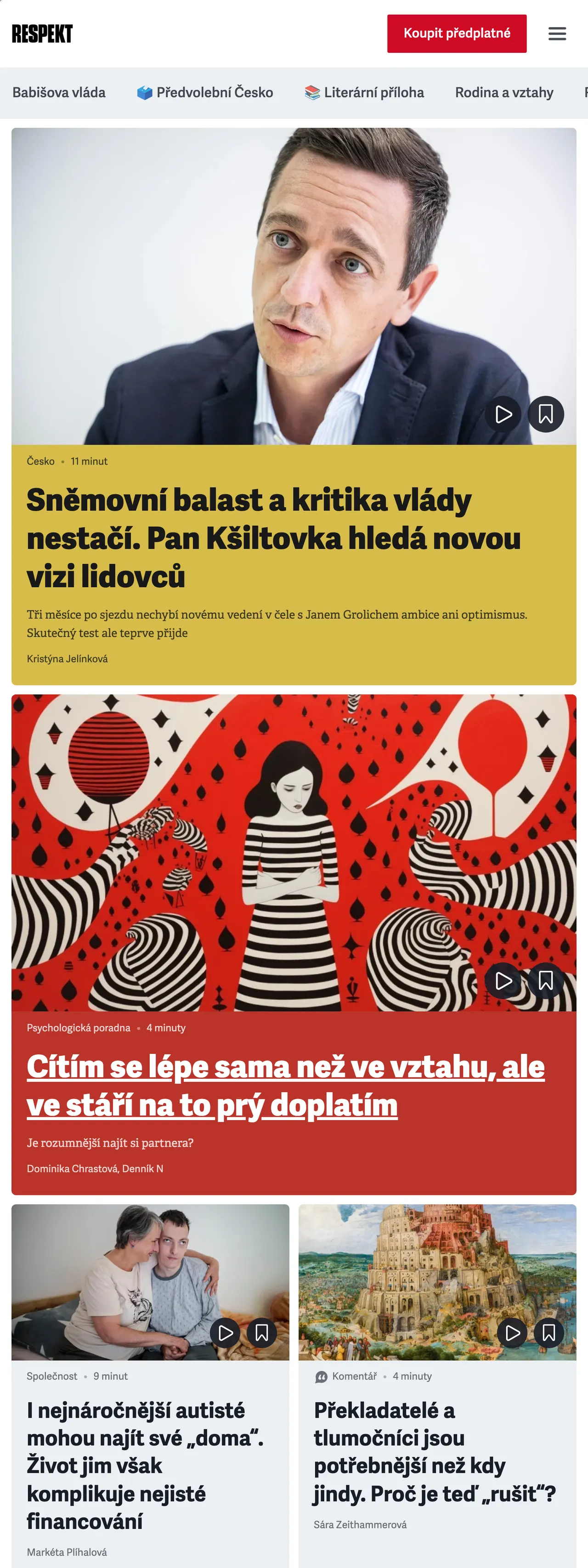 Screenshot of the Respekt front page