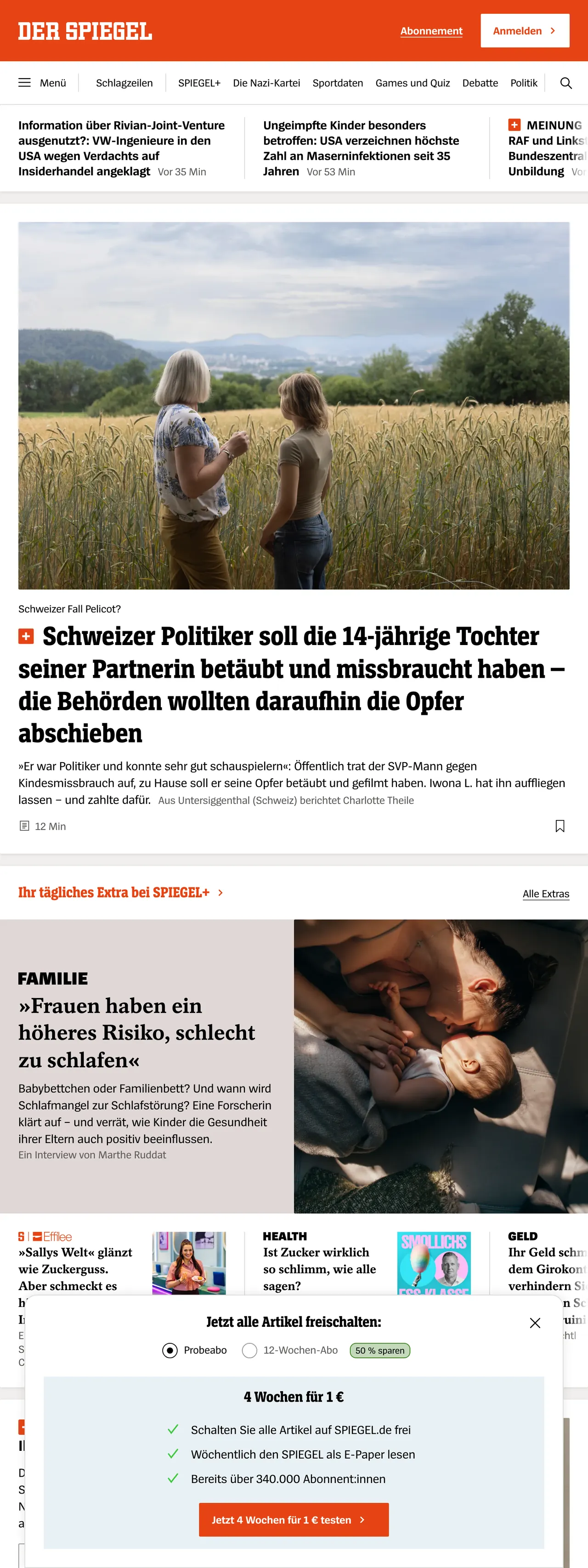 Screenshot of the DER SPIEGEL front page
