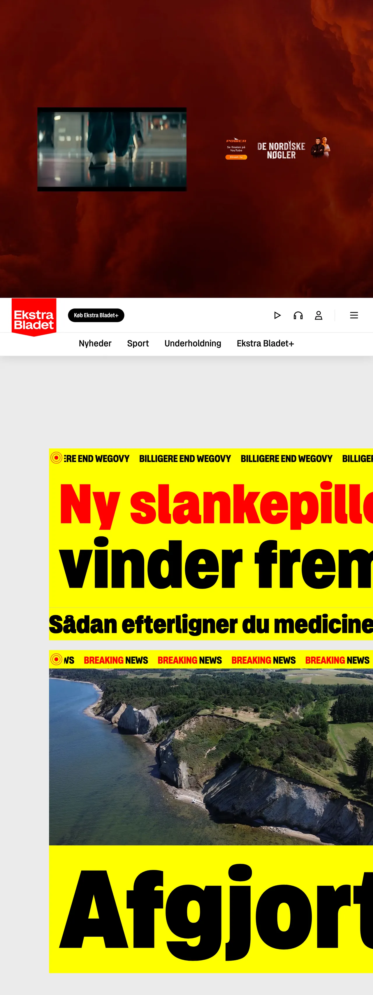 Screenshot of the Ekstra Bladet front page