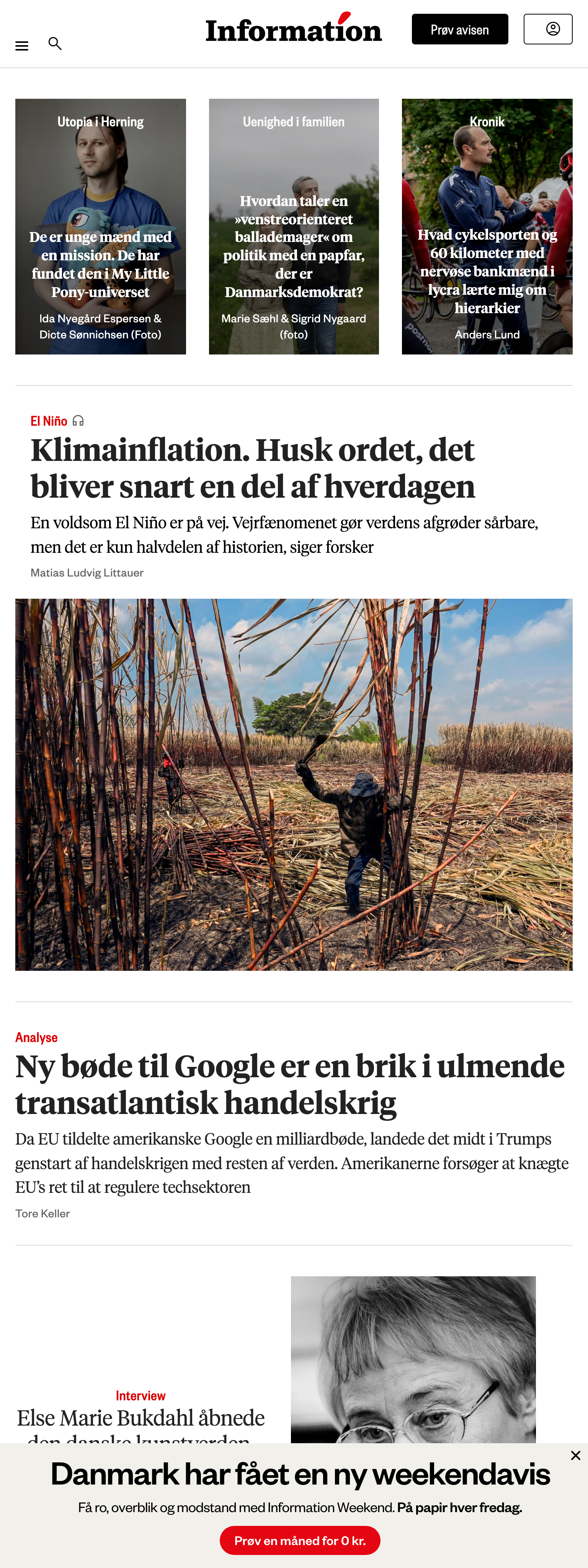 Screenshot of the Information front page