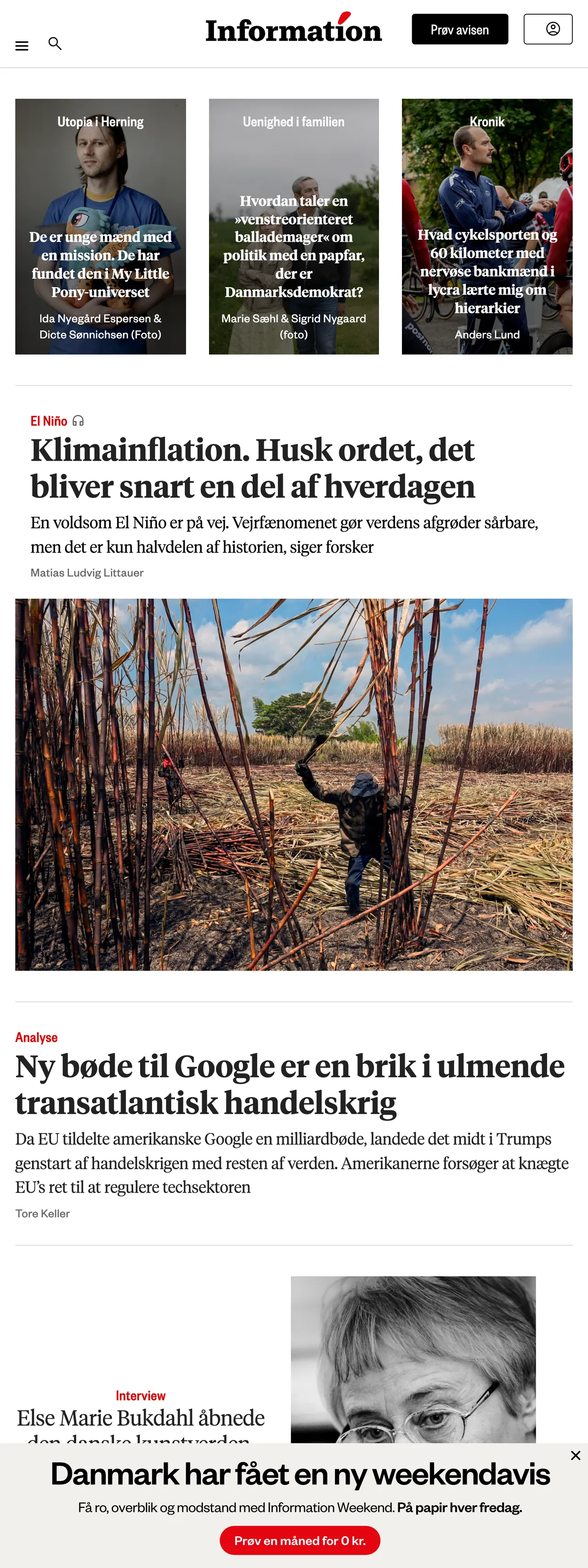Screenshot of the Information front page