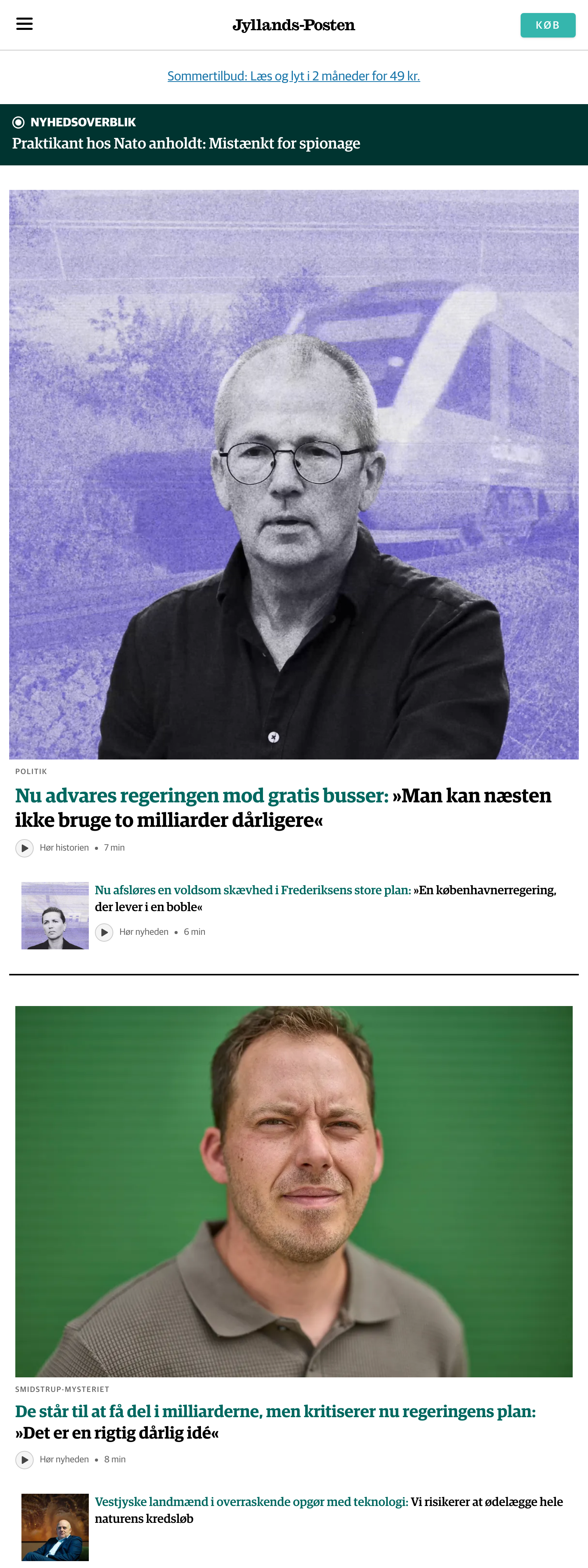 Screenshot of the Jyllands-Posten front page