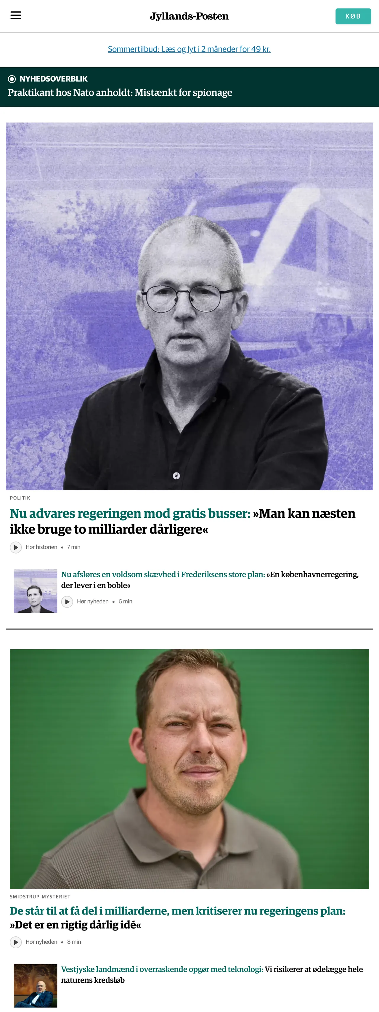 Screenshot of the Jyllands-Posten front page