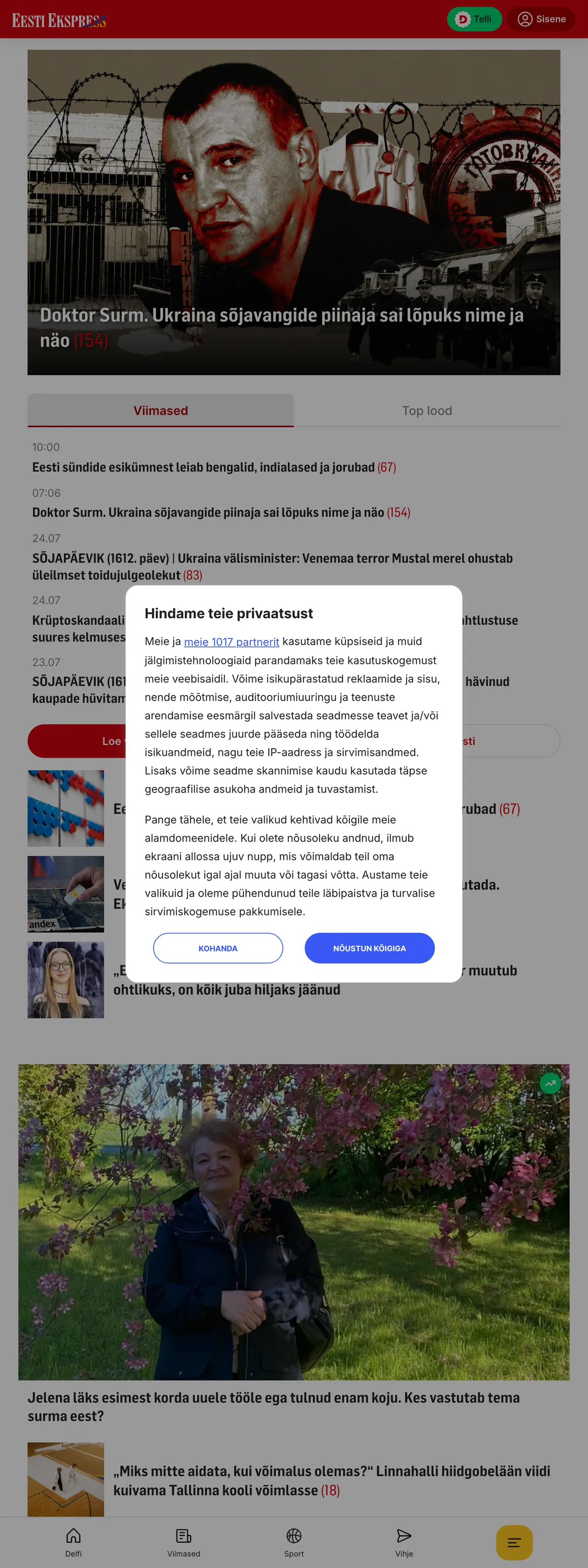 Screenshot of the Eesti Ekspress front page