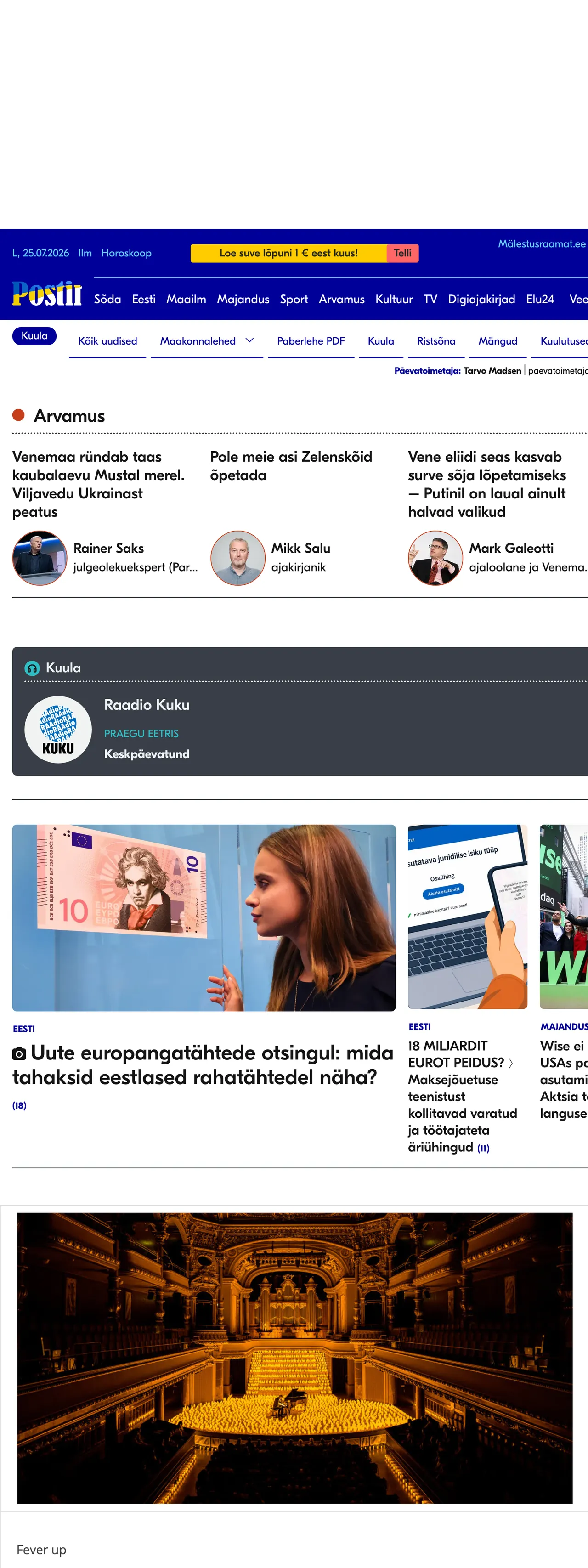 Screenshot of the Postimees front page