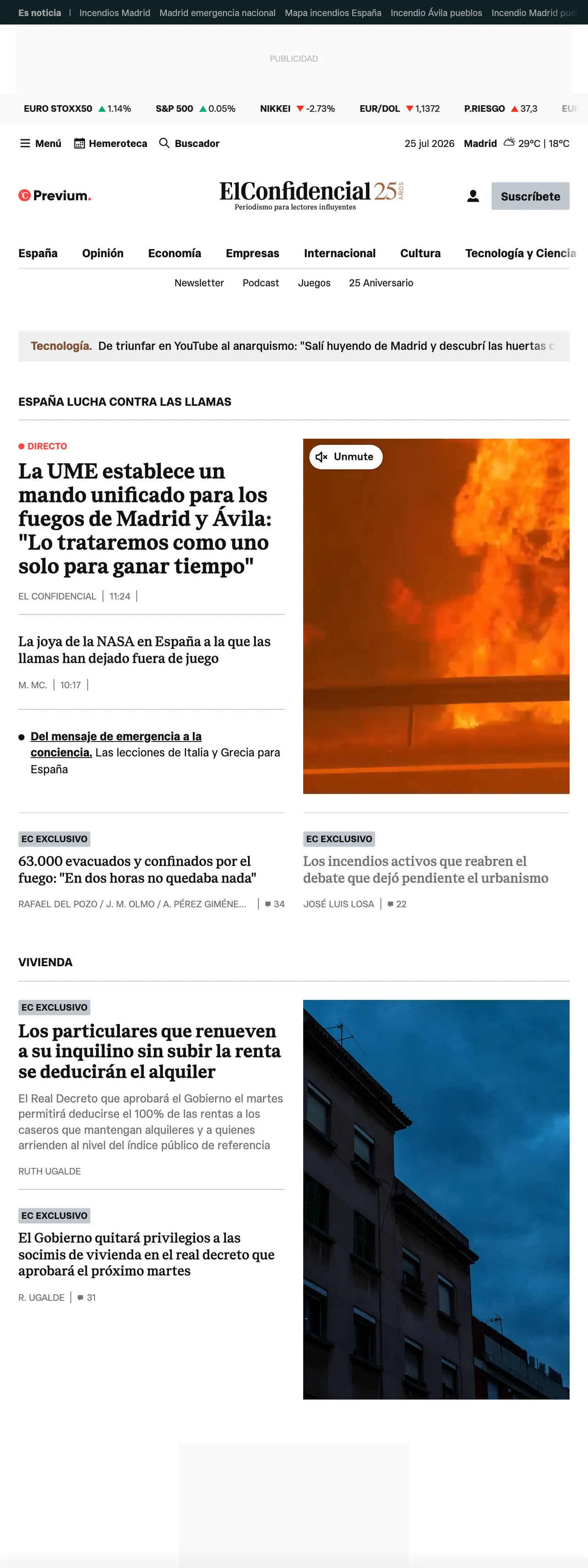 Screenshot of the El Confidencial front page