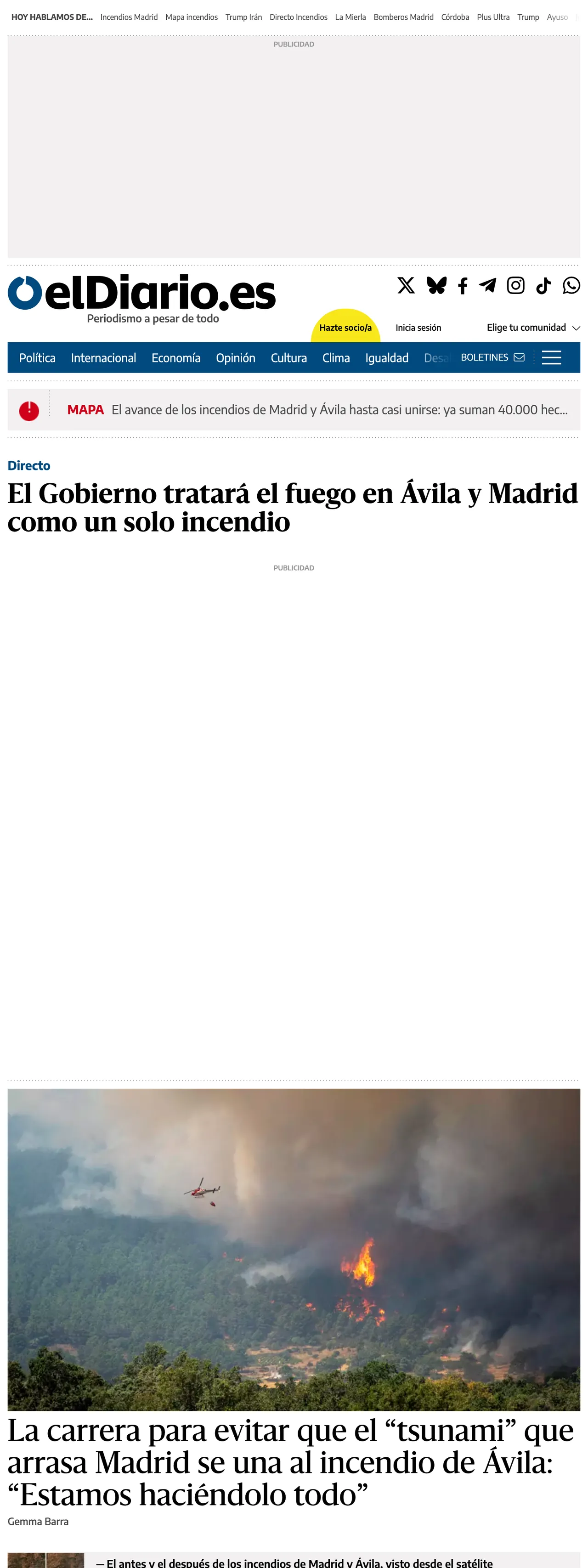 Screenshot of the elDiario.es front page