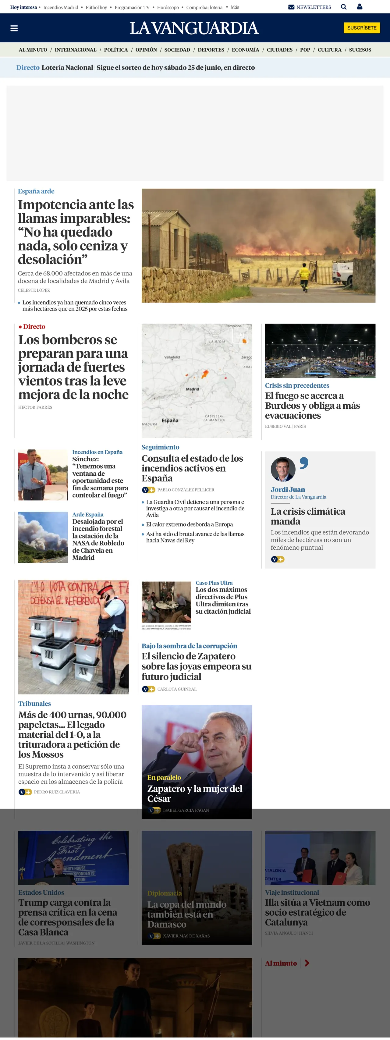 Screenshot of the La Vanguardia front page