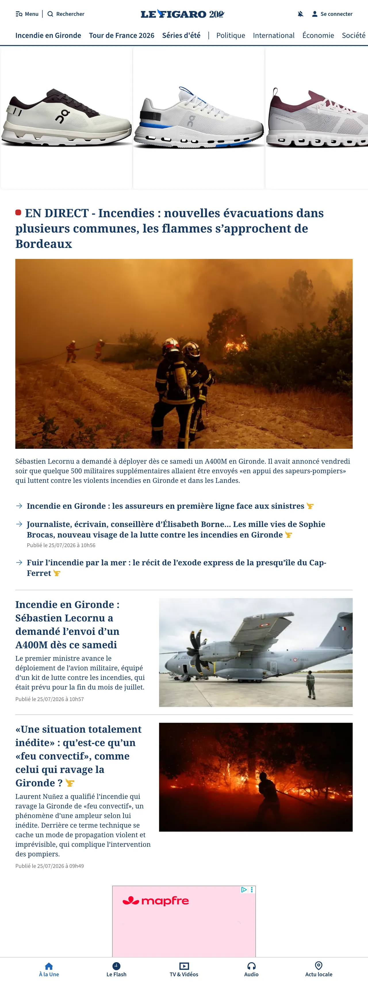 Screenshot of the Le Figaro front page