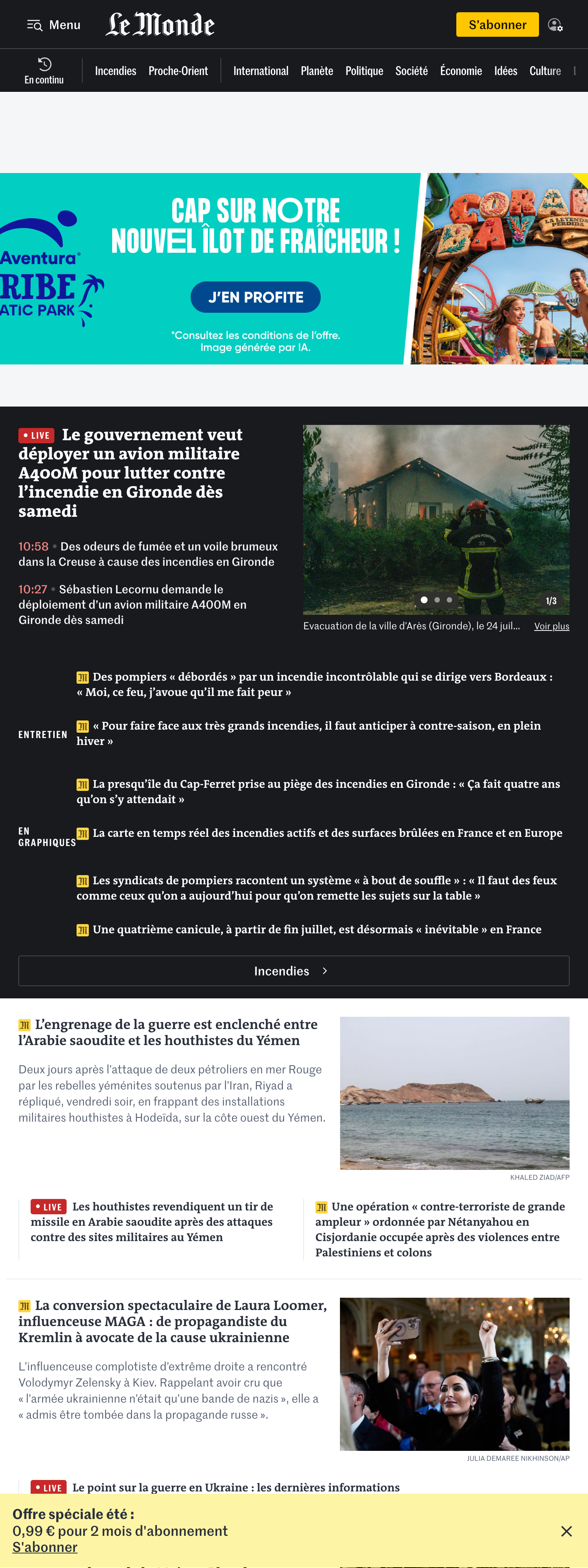 Screenshot of the Le Monde front page