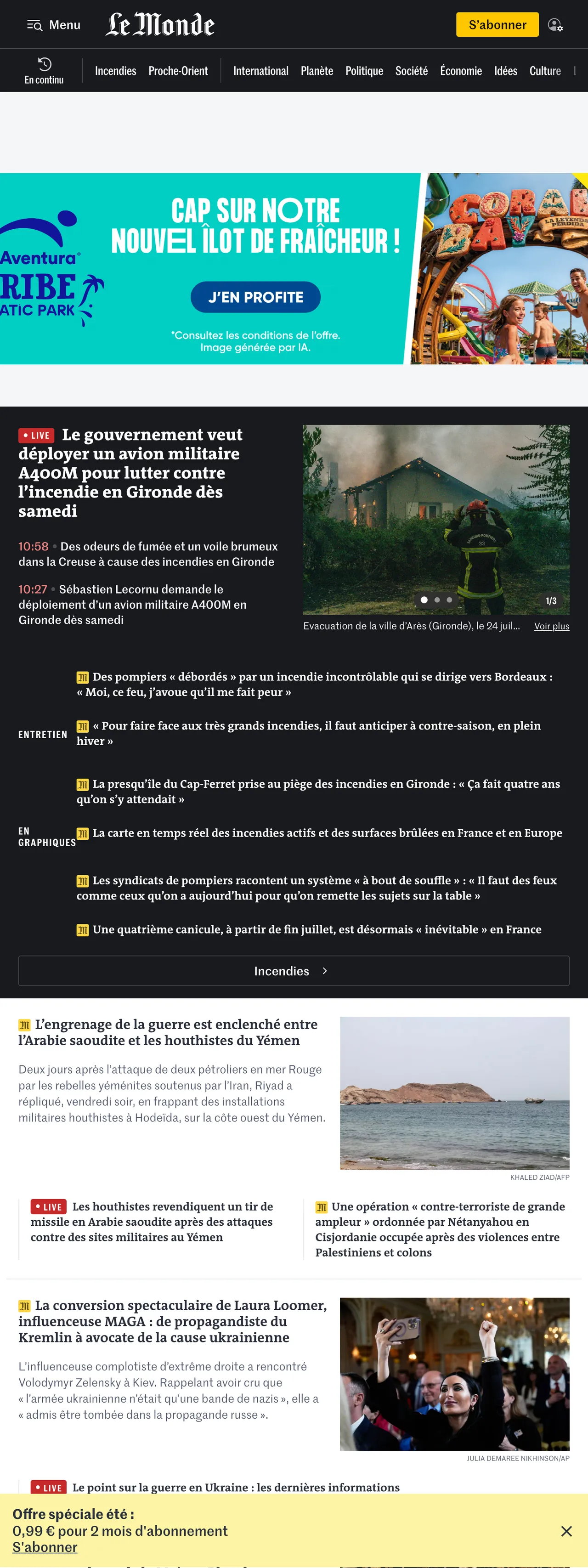 Screenshot of the Le Monde front page