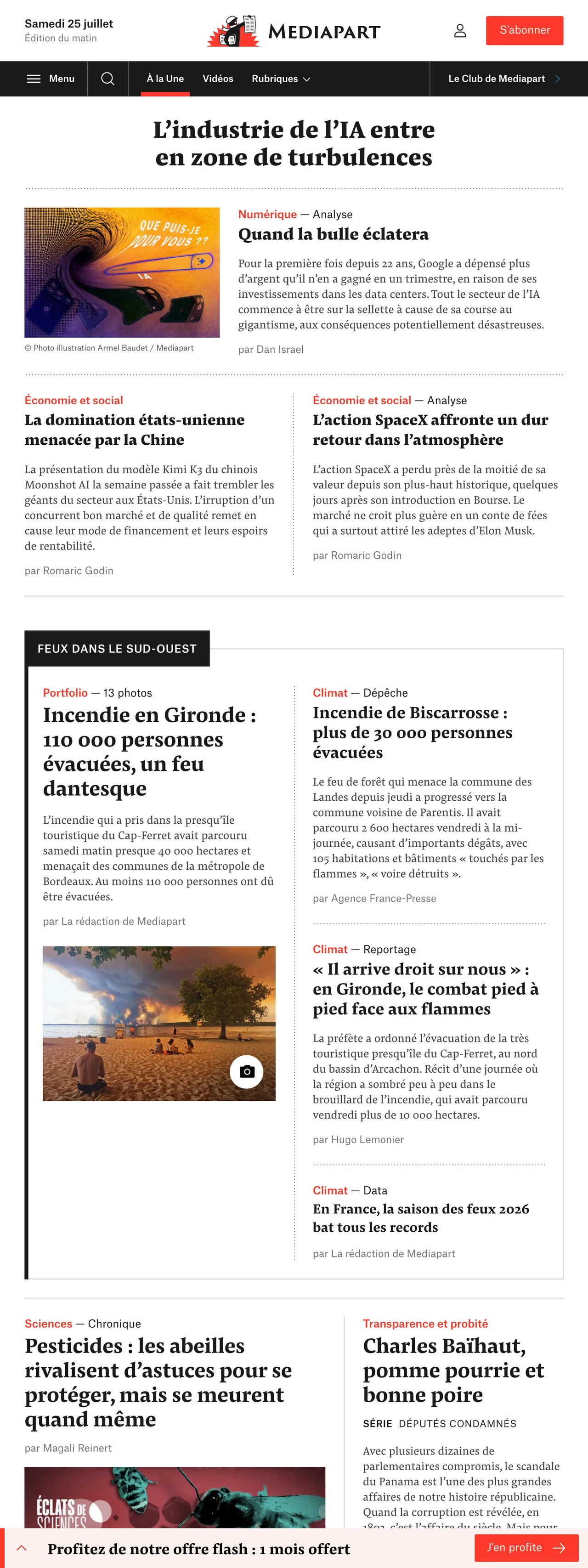 Screenshot of the Mediapart front page