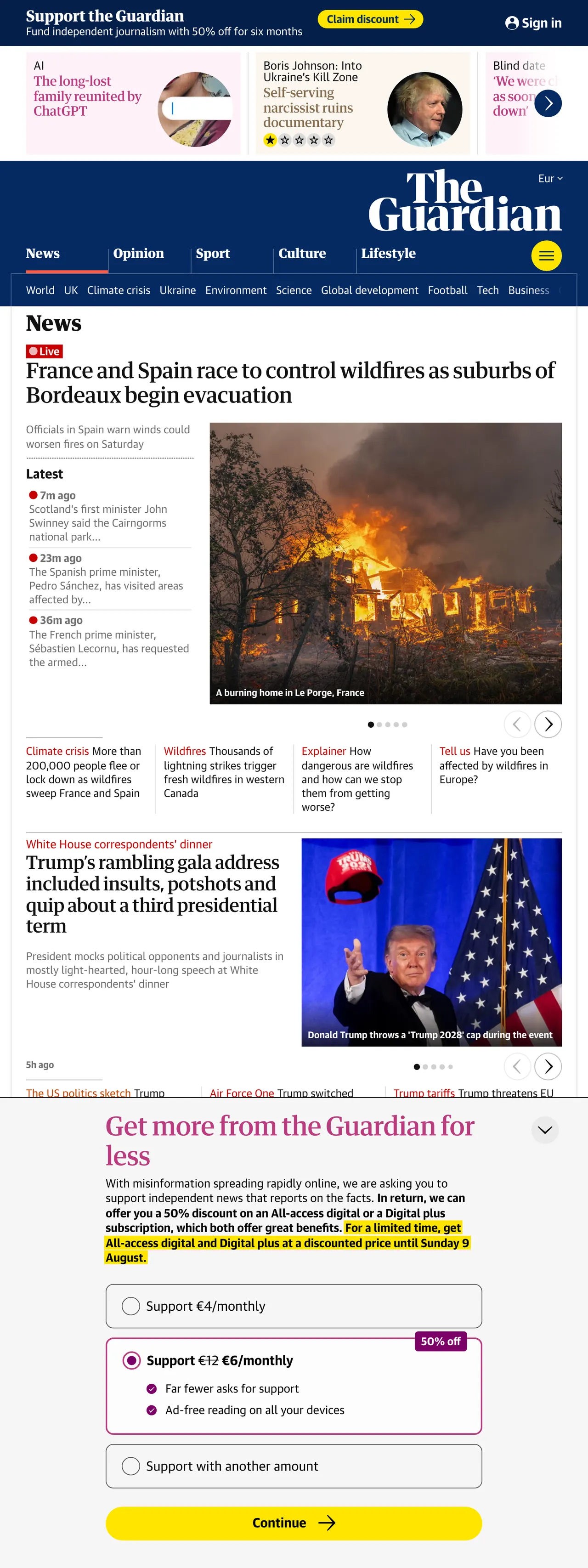 Screenshot of the The Guardian front page