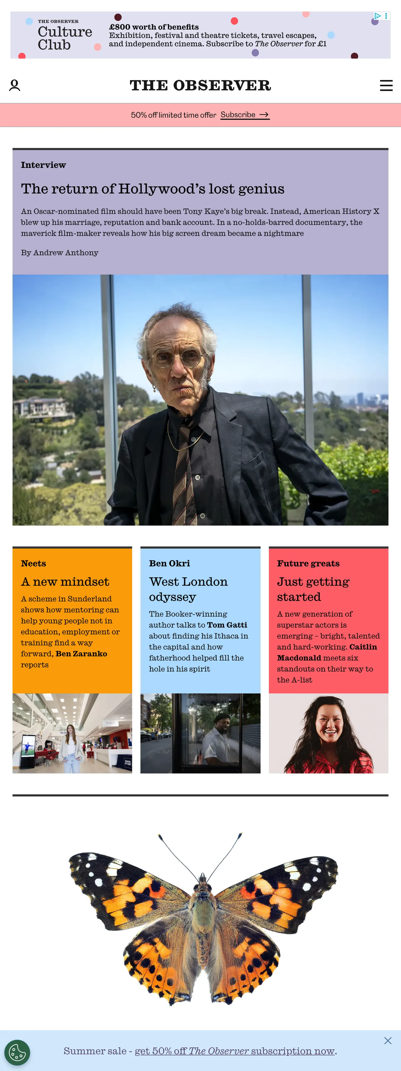 Screenshot of the The Observer front page