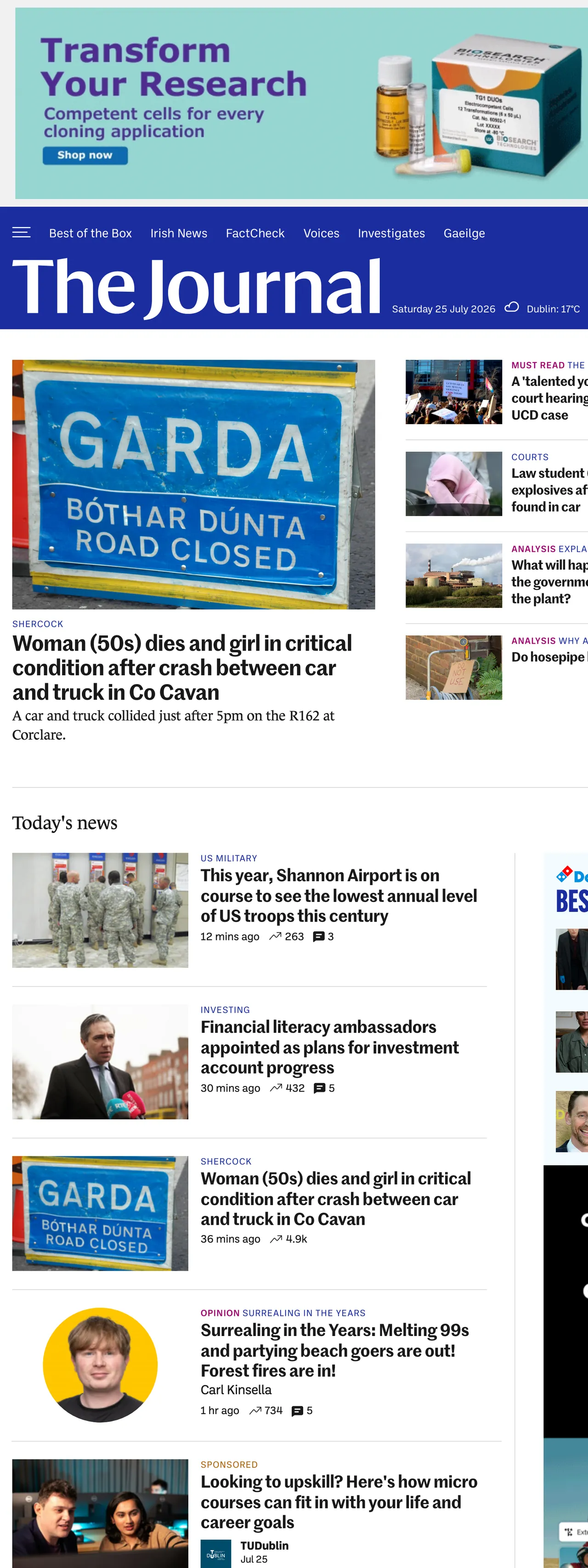 Screenshot of the TheJournal.ie front page