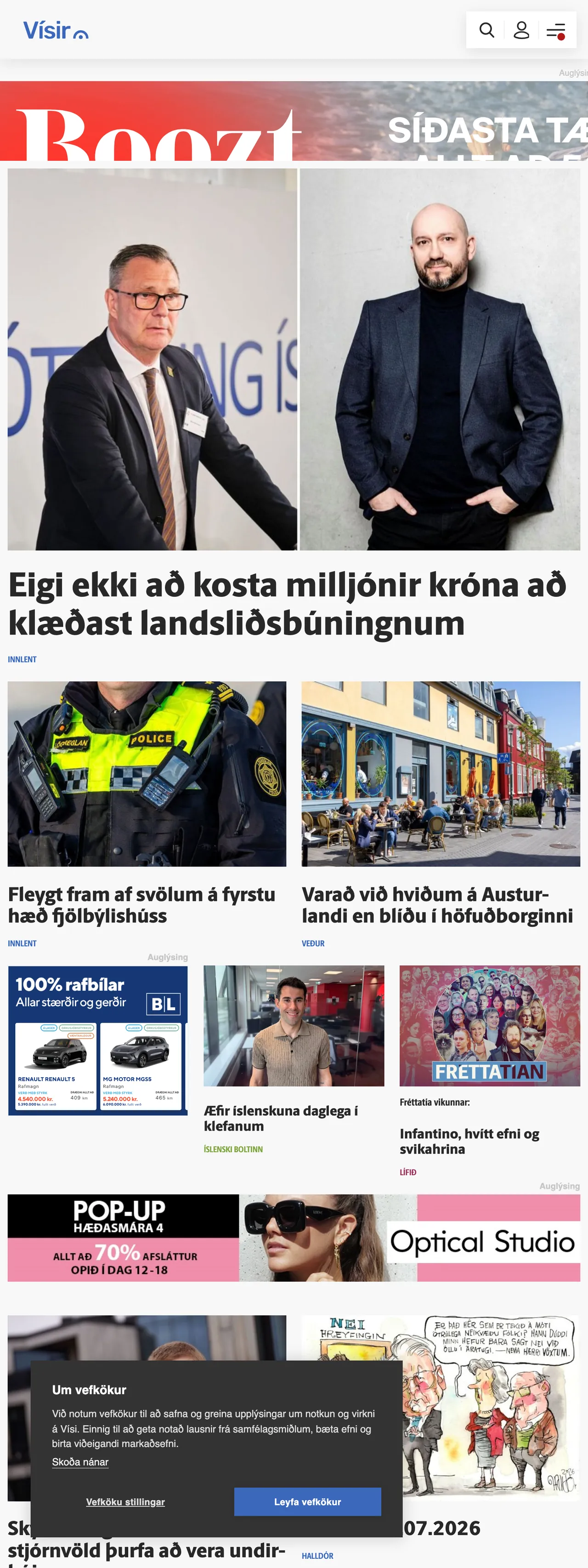 Screenshot of the Vísir front page