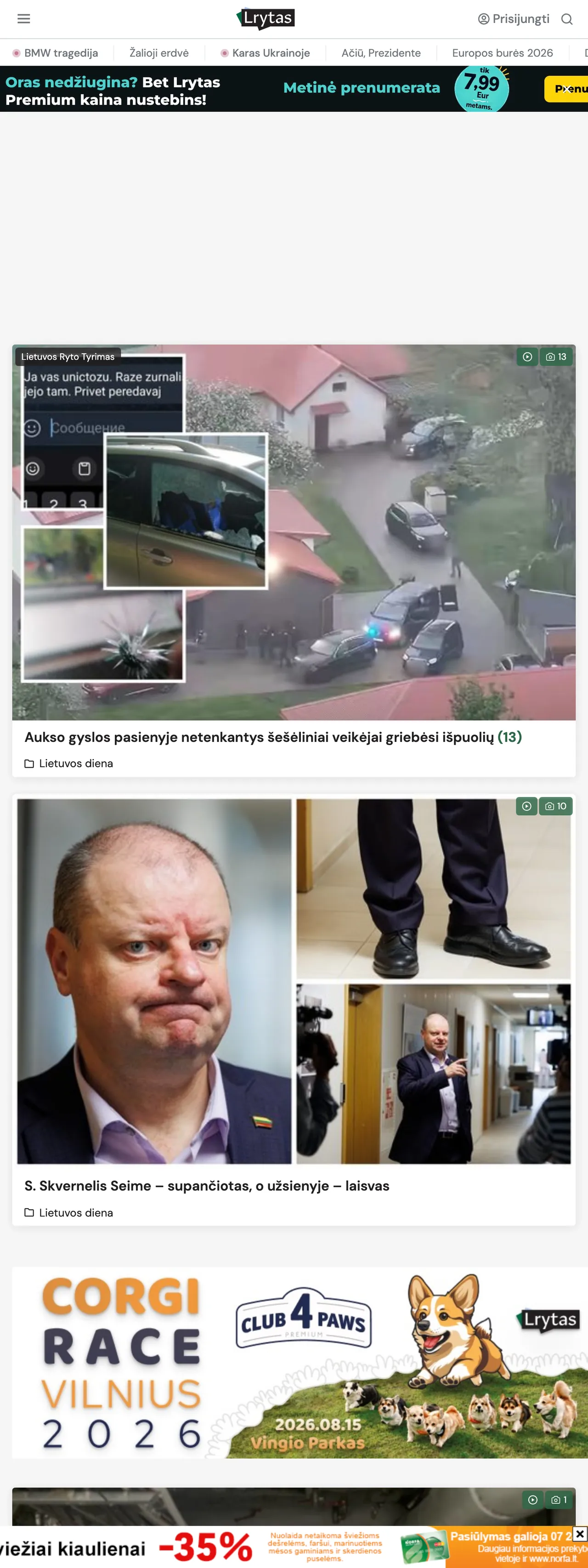Screenshot of the Lrytas front page