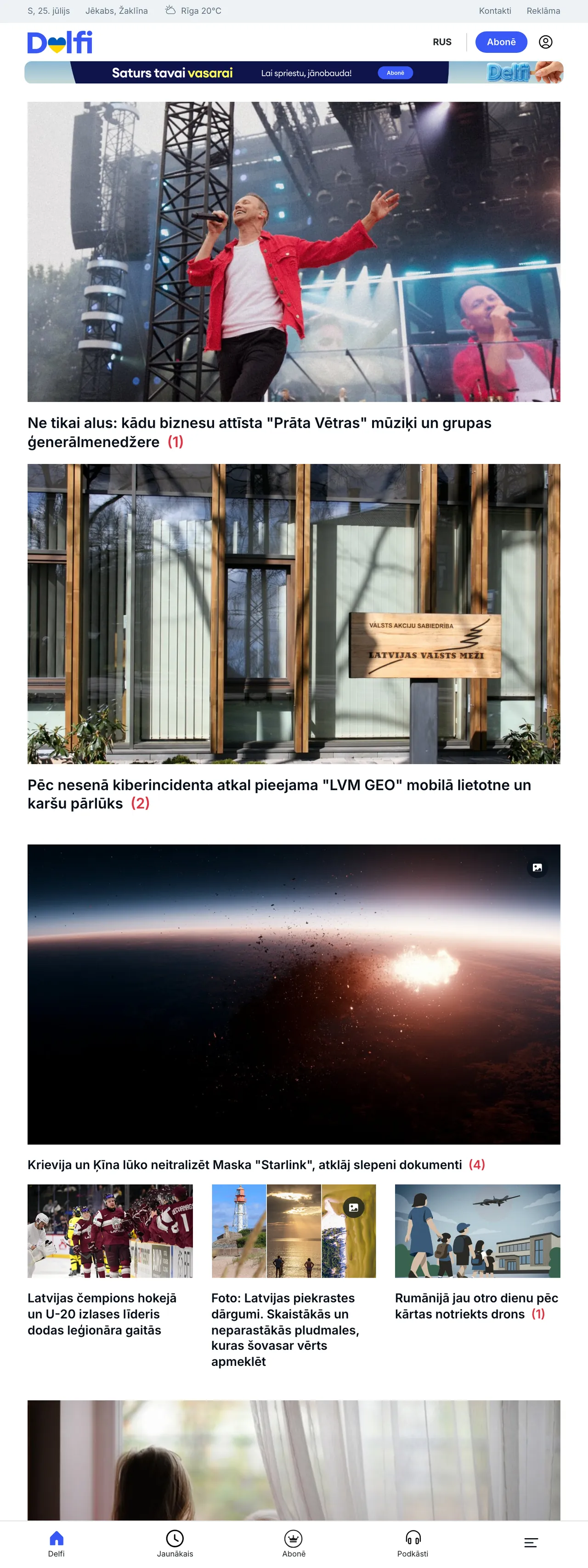 Screenshot of the Delfi front page