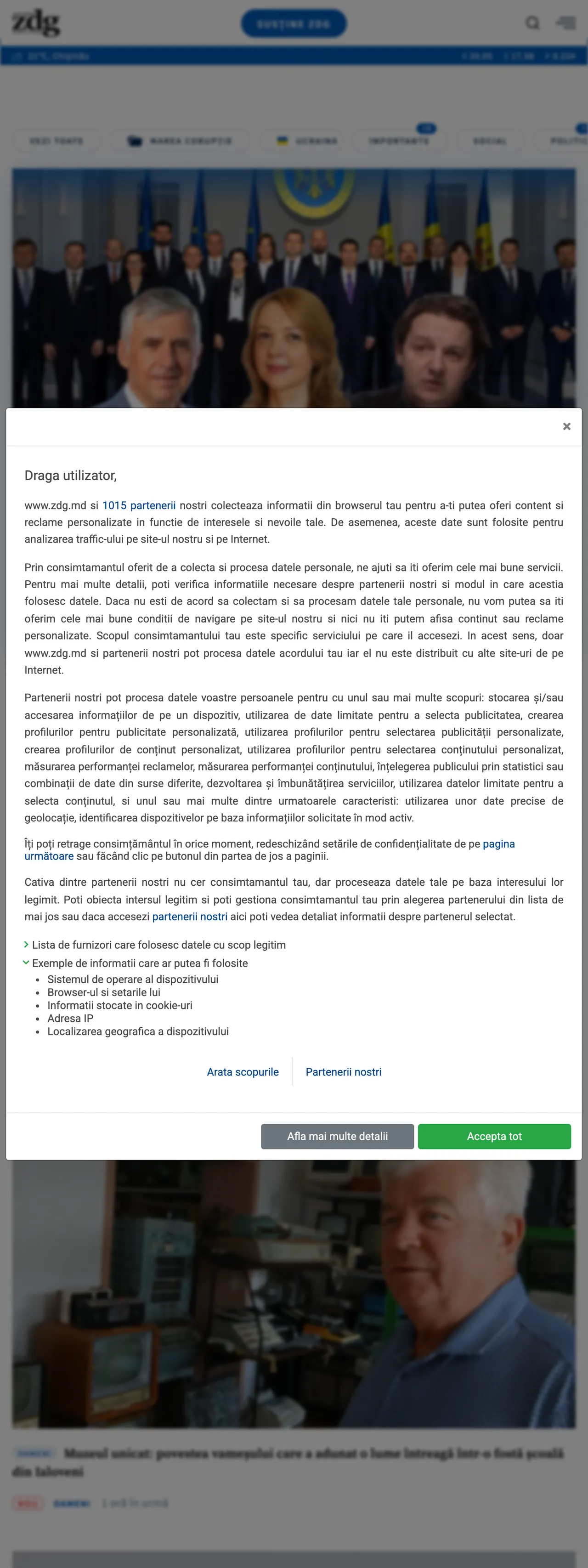 Screenshot of the Ziarul de Gardă front page