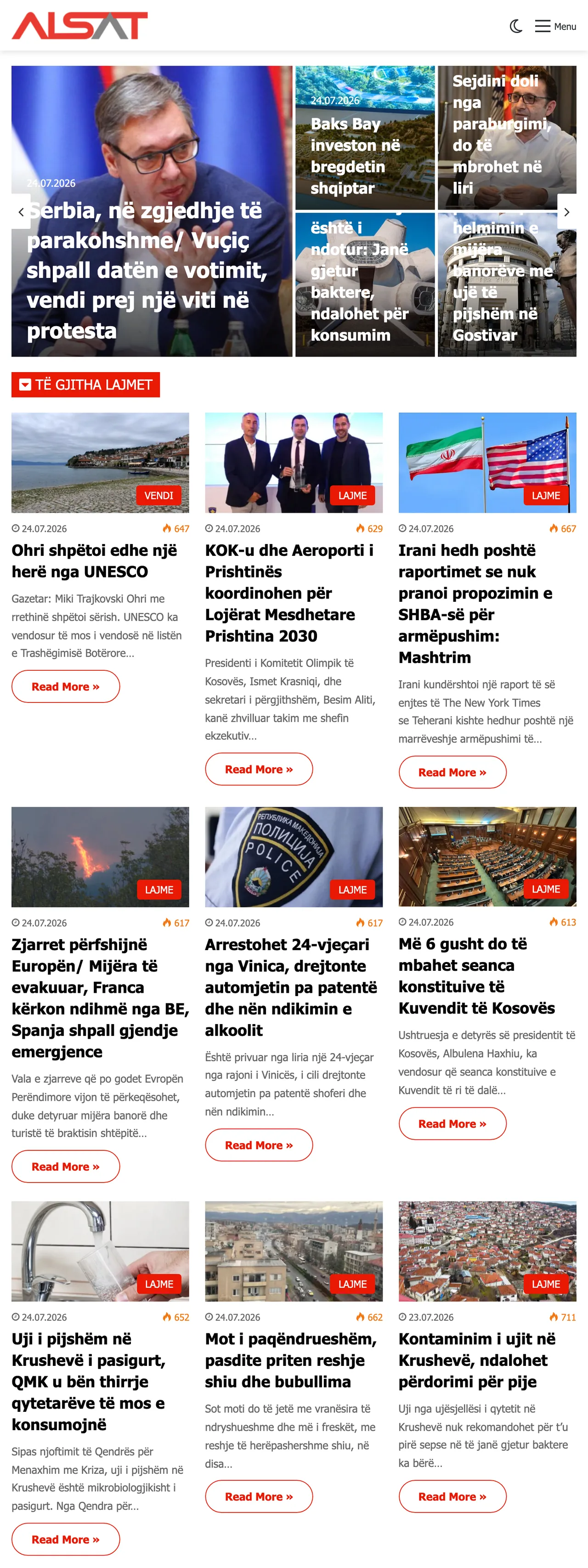 Screenshot of the ALSAT front page