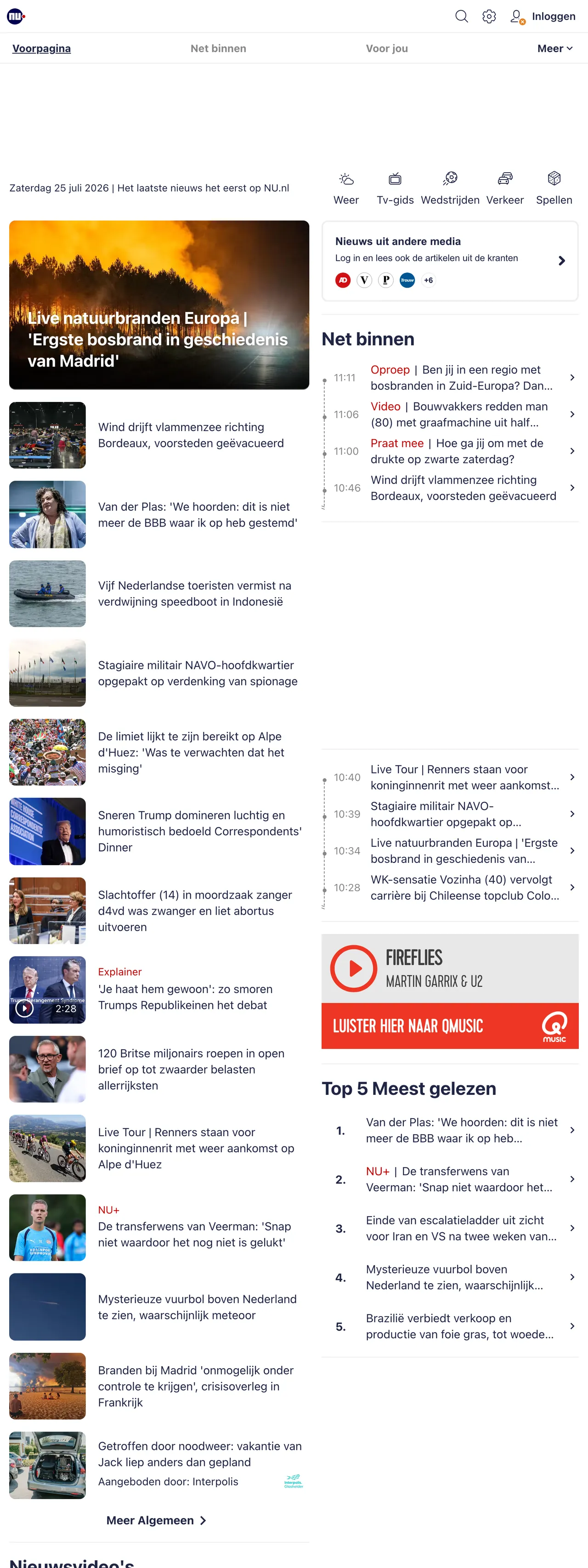Screenshot of the NU.nl front page