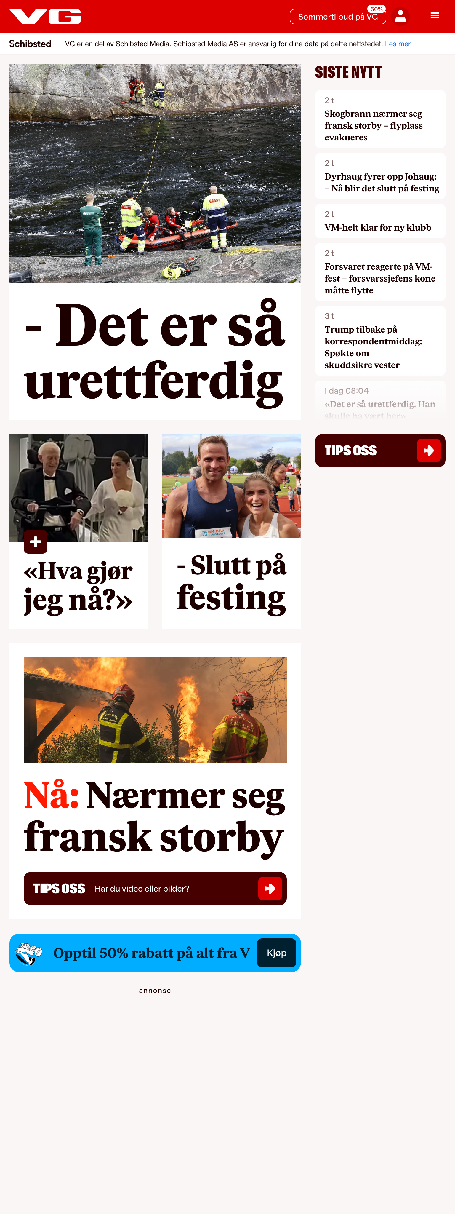 Screenshot of the VG front page