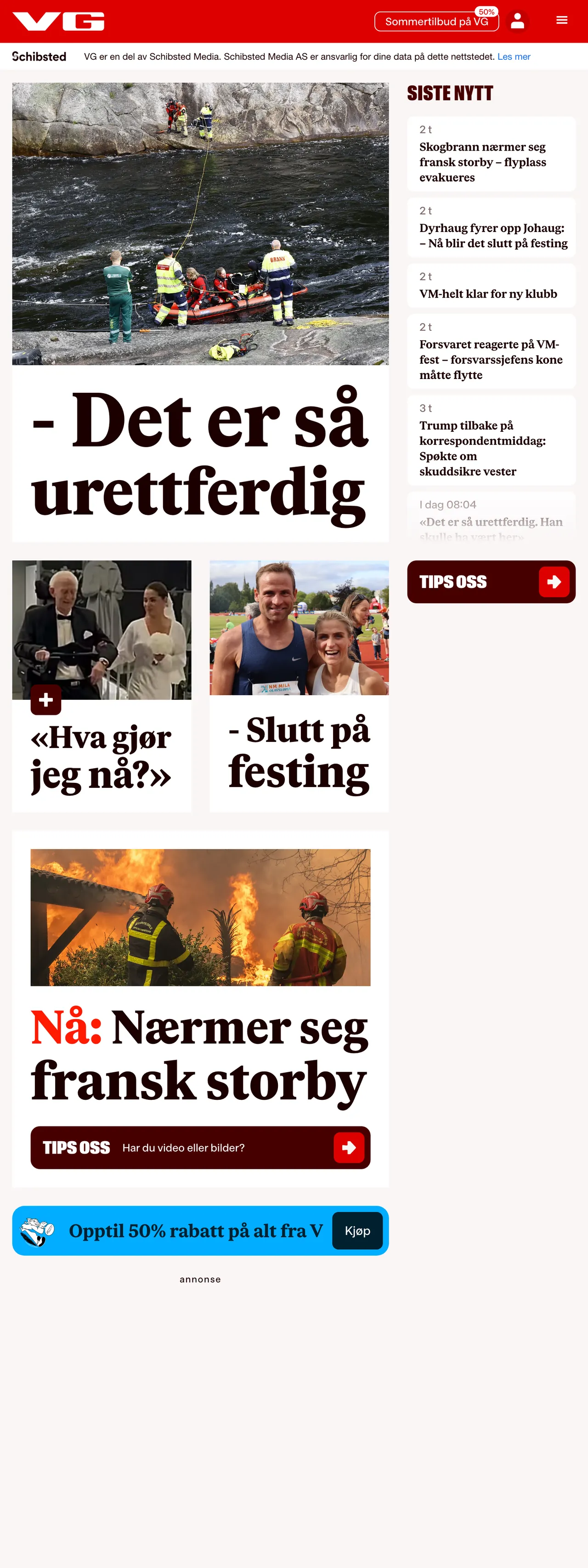 Screenshot of the VG front page