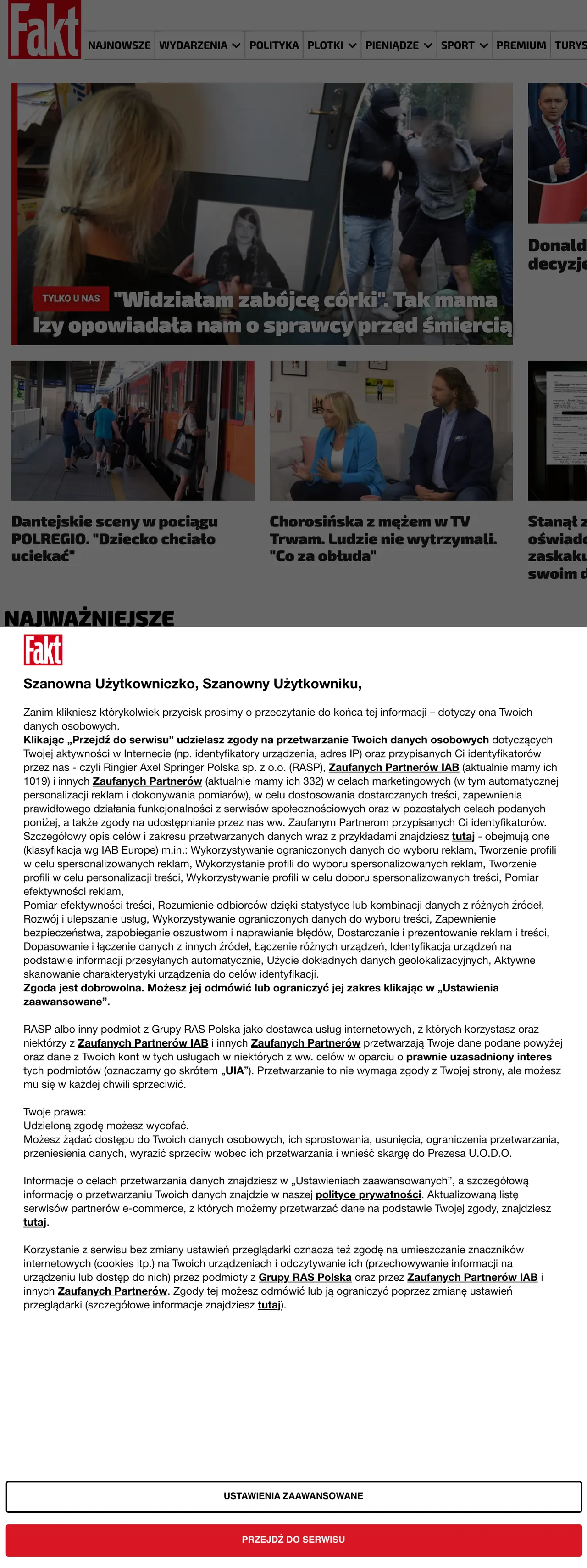 Screenshot of the Fakt front page