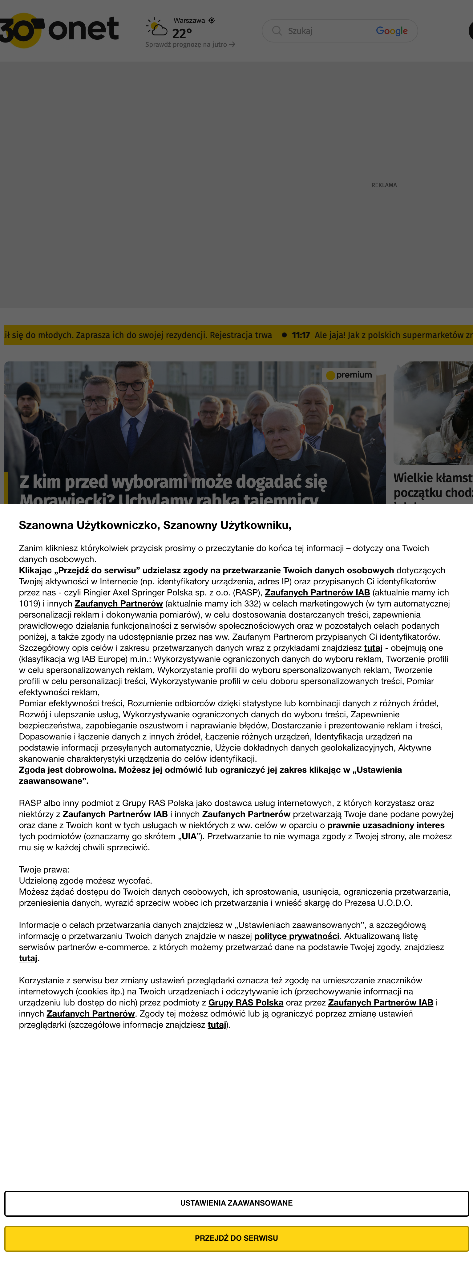 Screenshot of the Onet front page