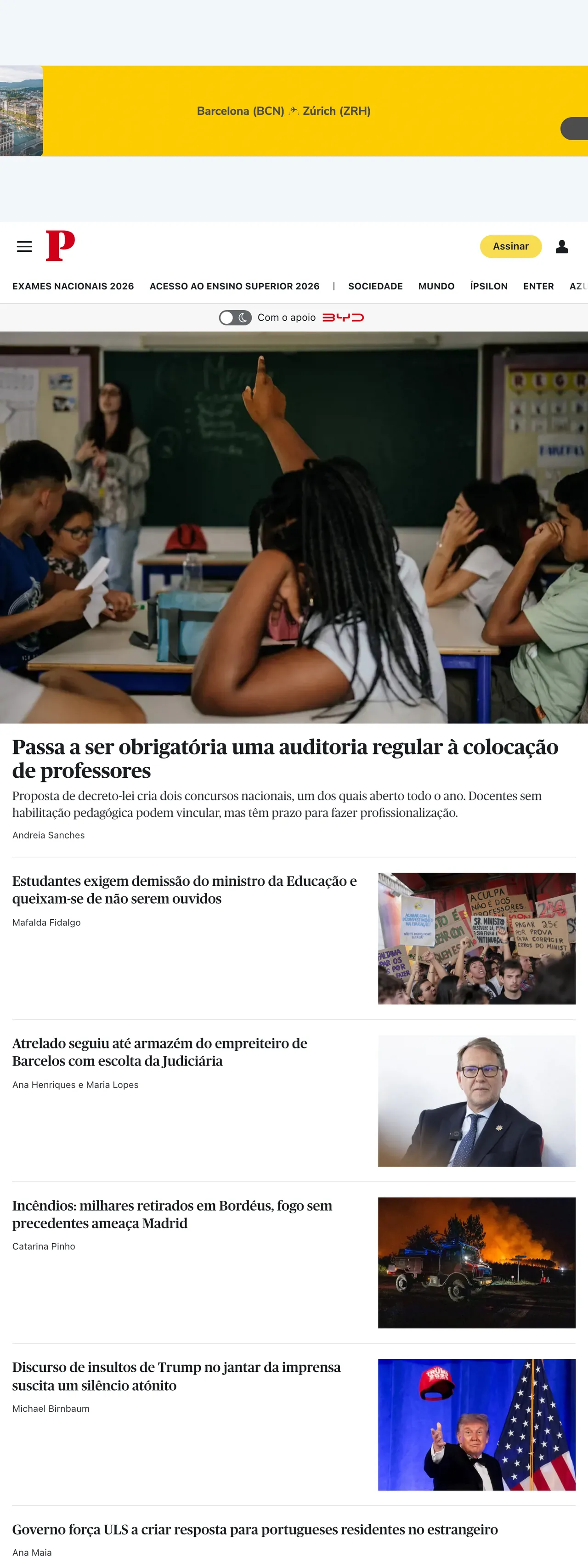 Screenshot of the Público front page