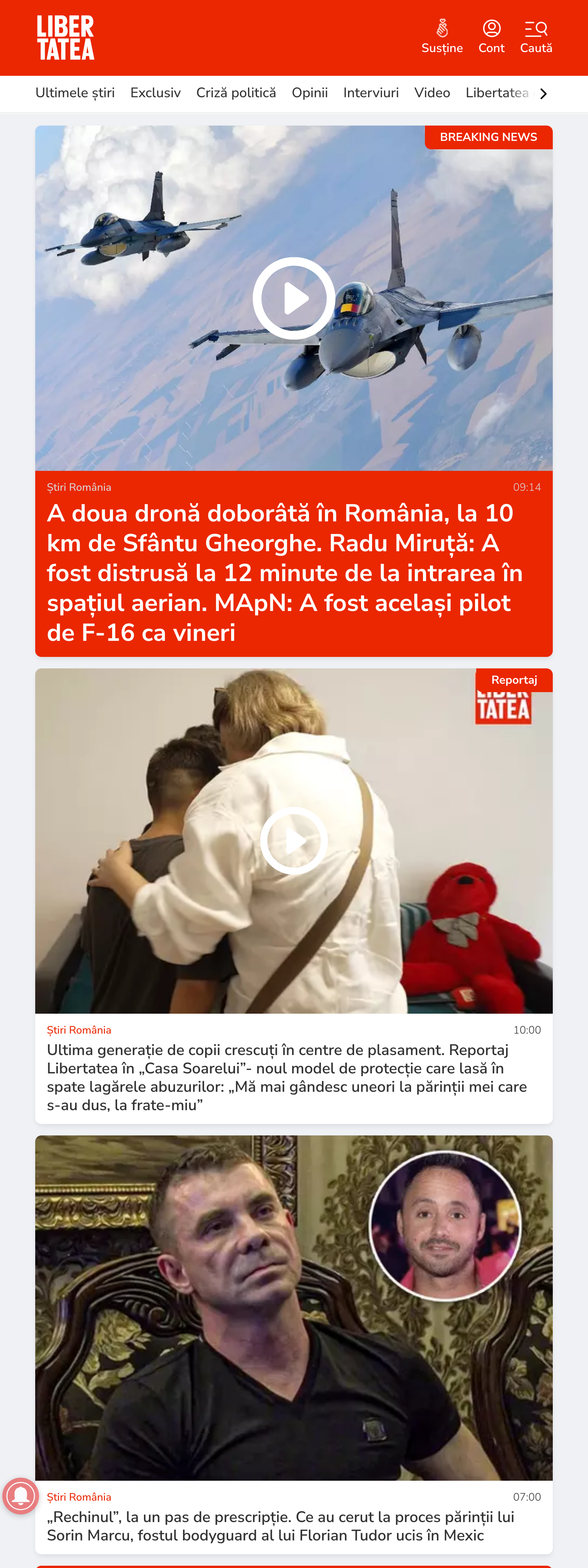 Screenshot of the Libertatea front page