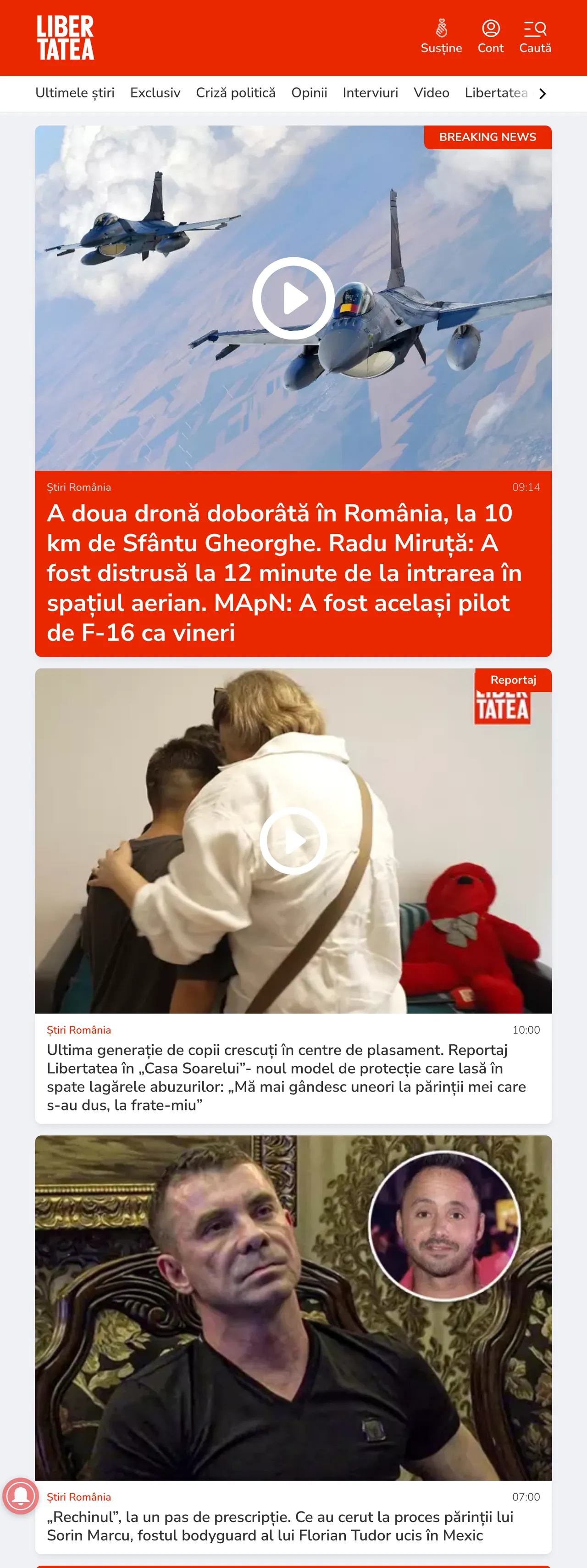 Screenshot of the Libertatea front page