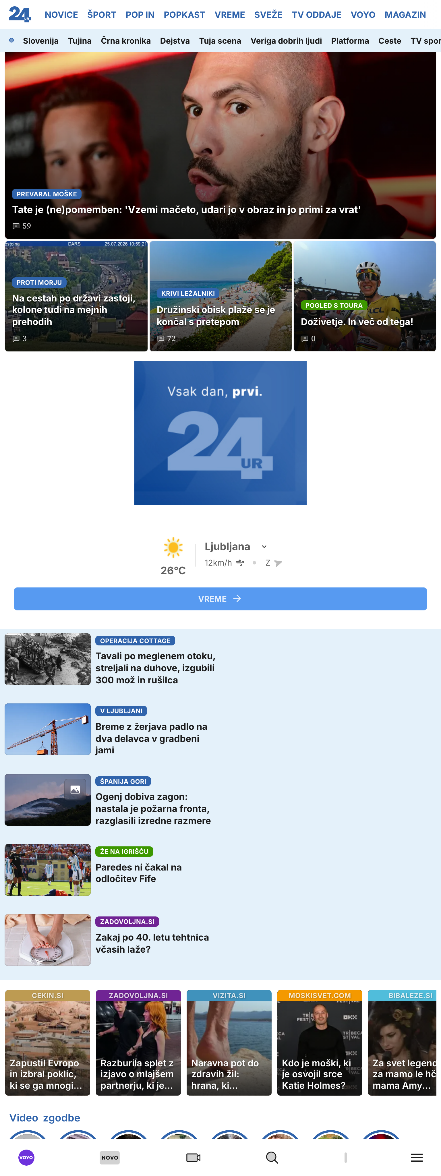Screenshot of the 24ur front page