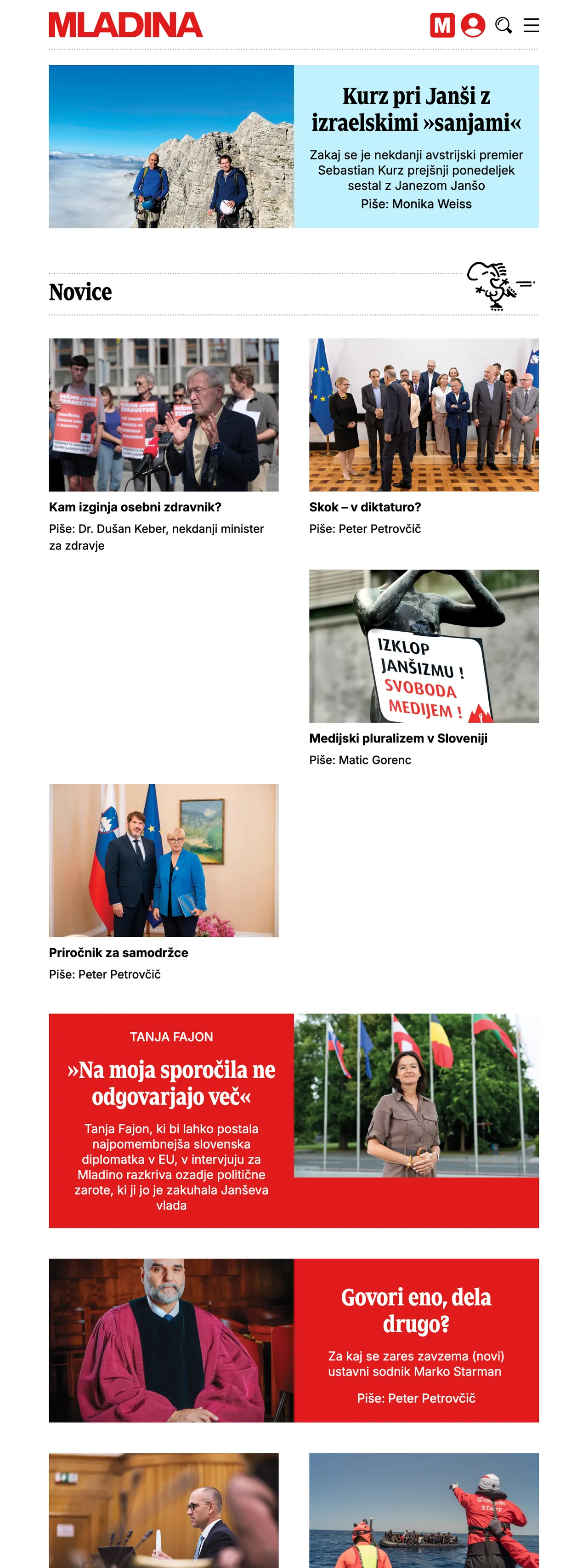 Screenshot of the Mladina front page