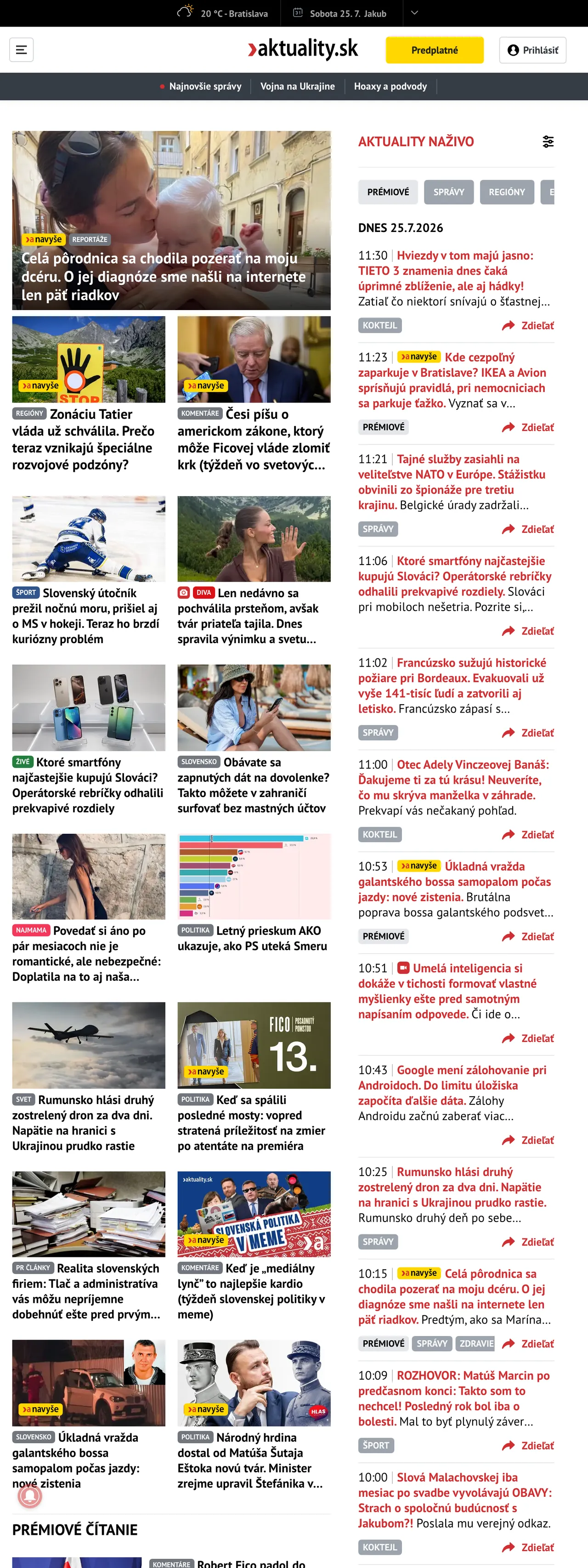 Screenshot of the Aktuality.sk front page
