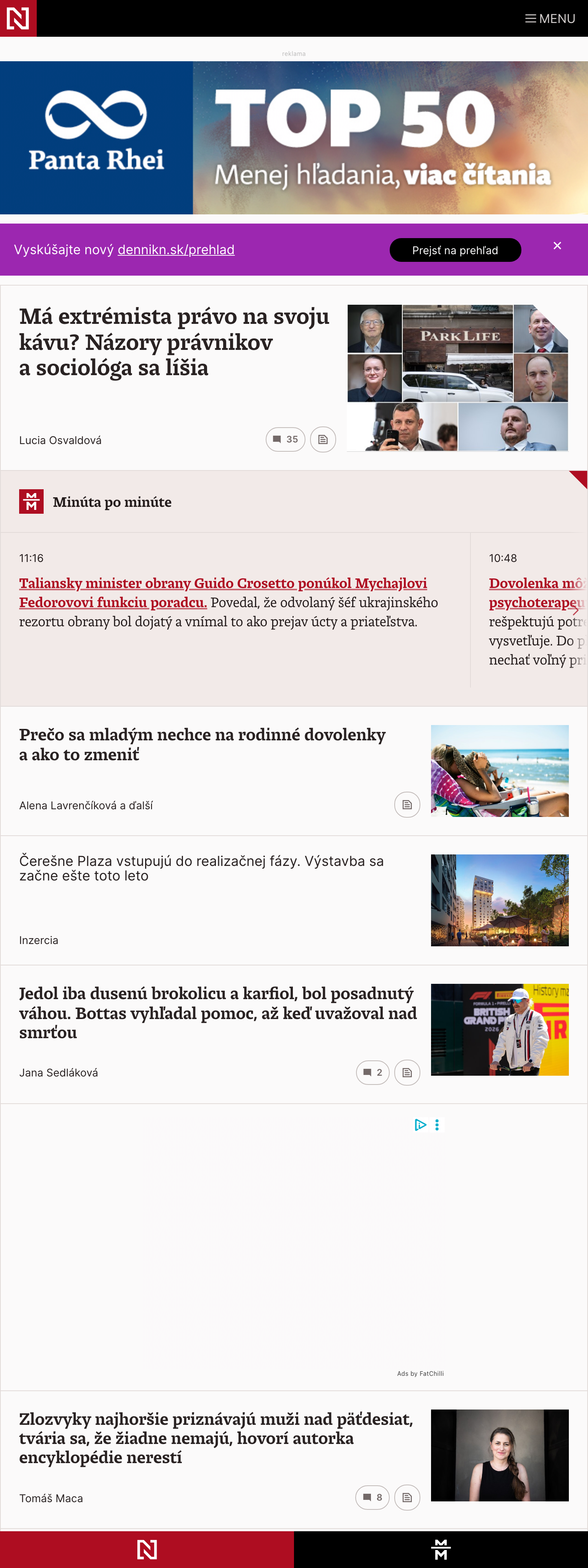 Screenshot of the Denník N front page