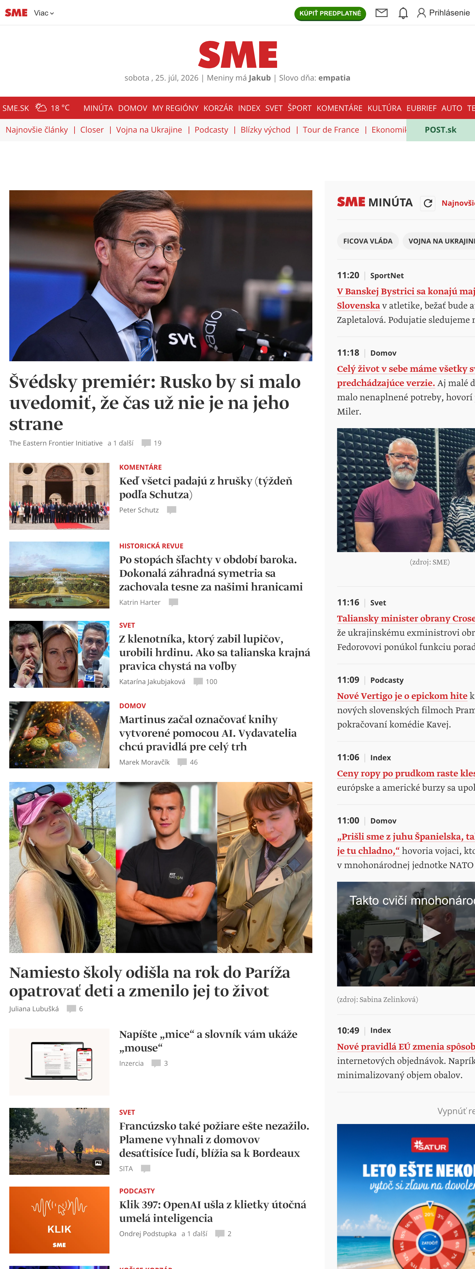 Screenshot of the SME front page