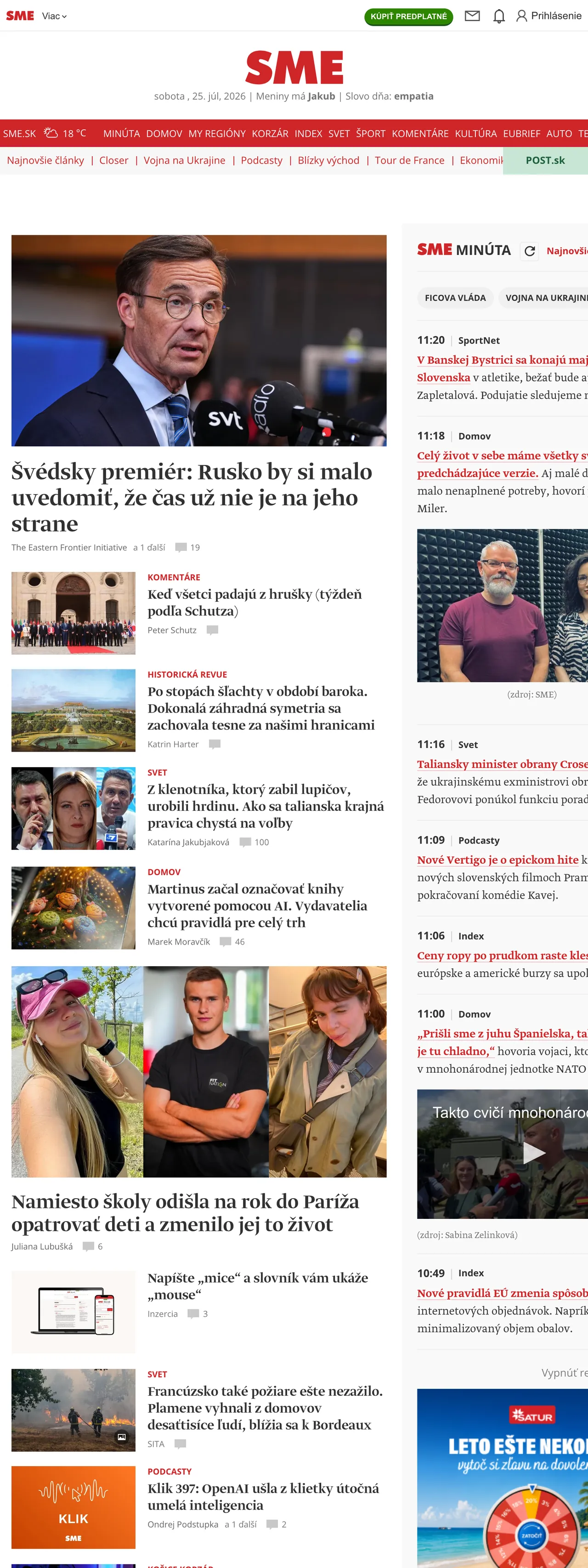 Screenshot of the SME front page