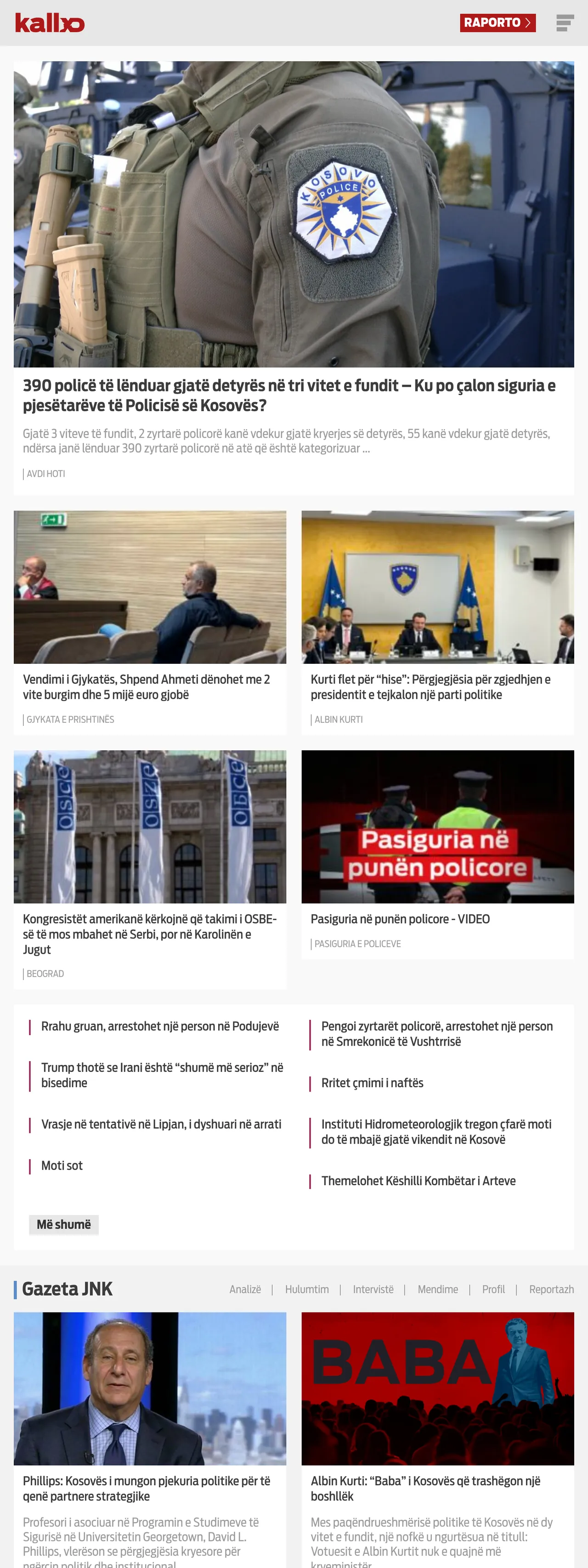 Screenshot of the Kallxo front page