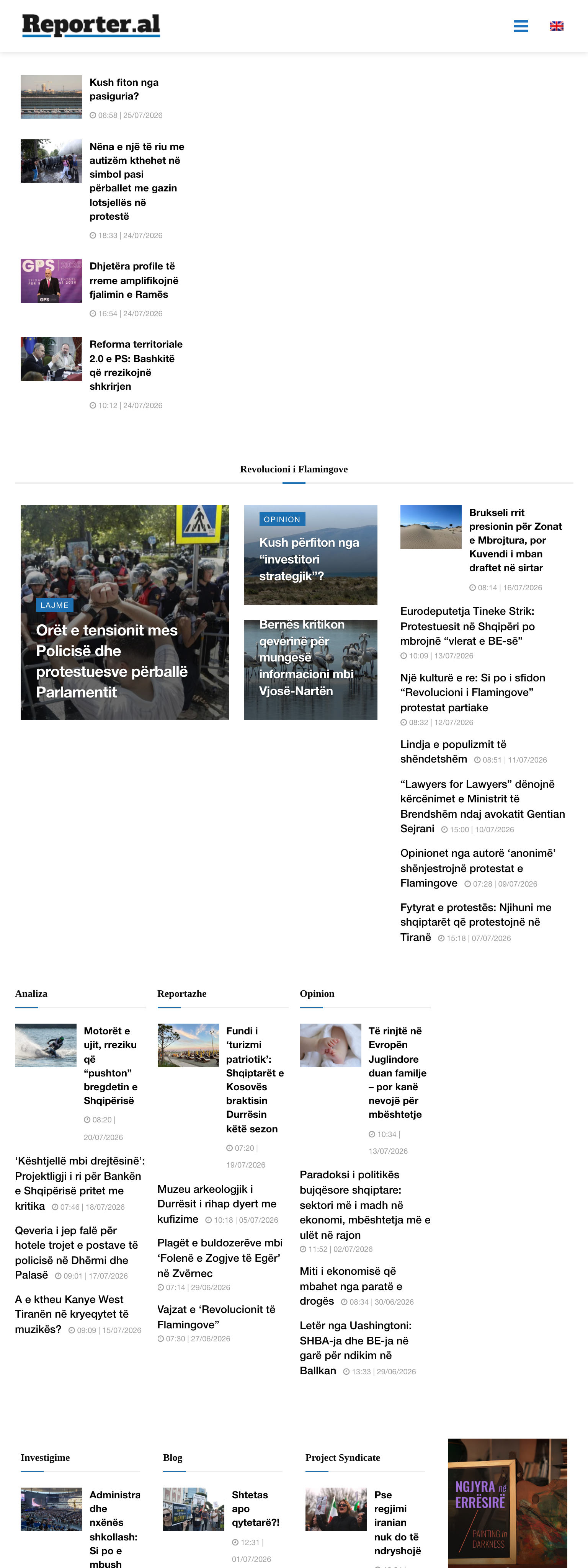 Screenshot of the Reporter.al front page